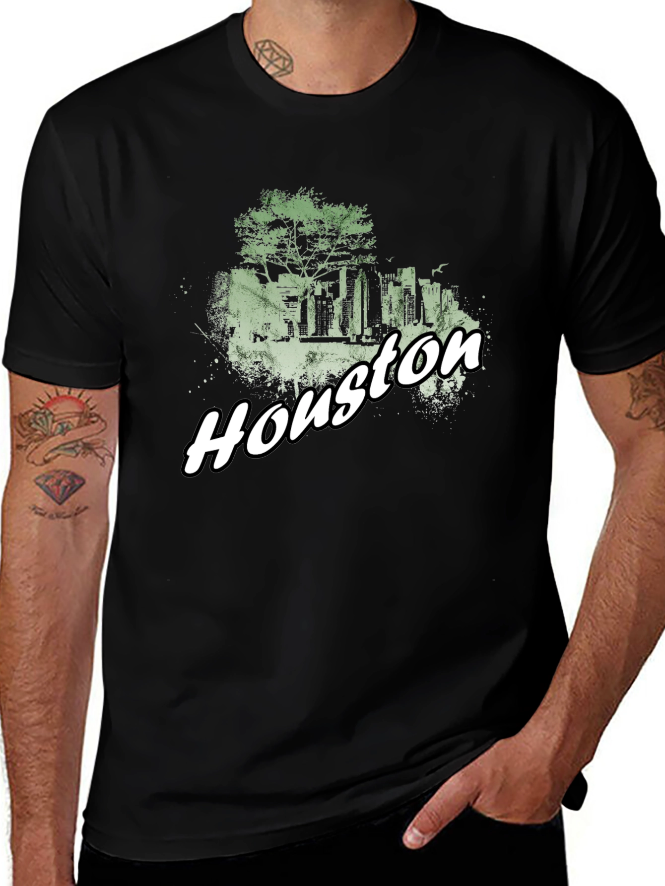 Houston Skyline Graphic Tee - Black Cotton Blend