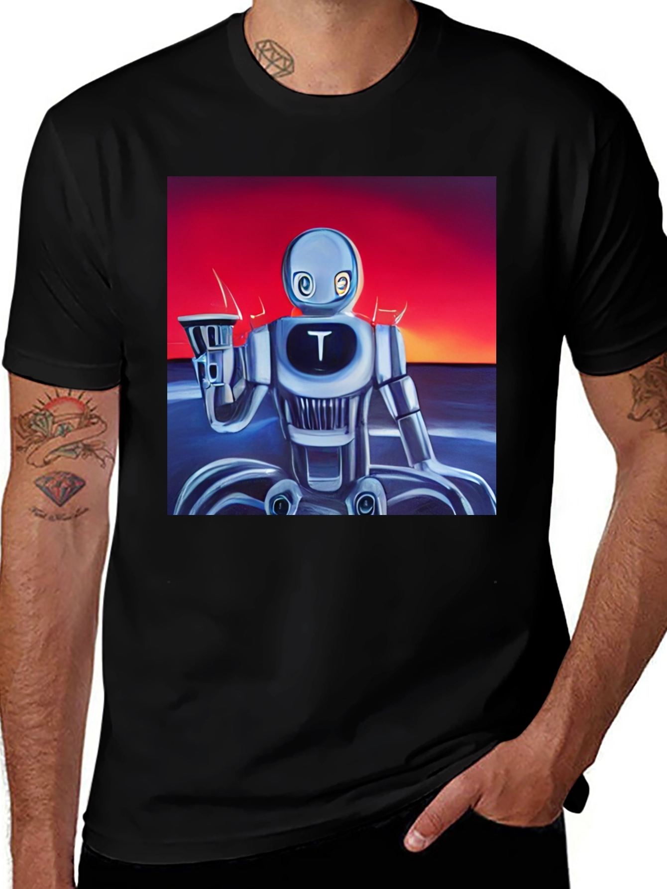 Variant 2 of Robot Sunset T-Shirt: Unique Graphic Tee