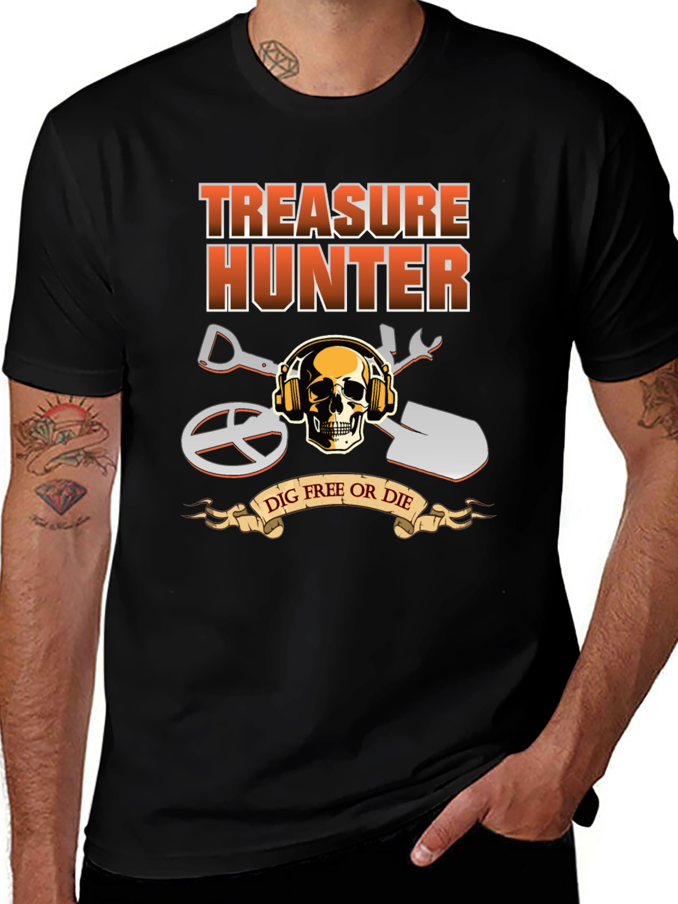Variant 28 of Treasure Hunter Graphic T-Shirt, Skull Dig Free or Die