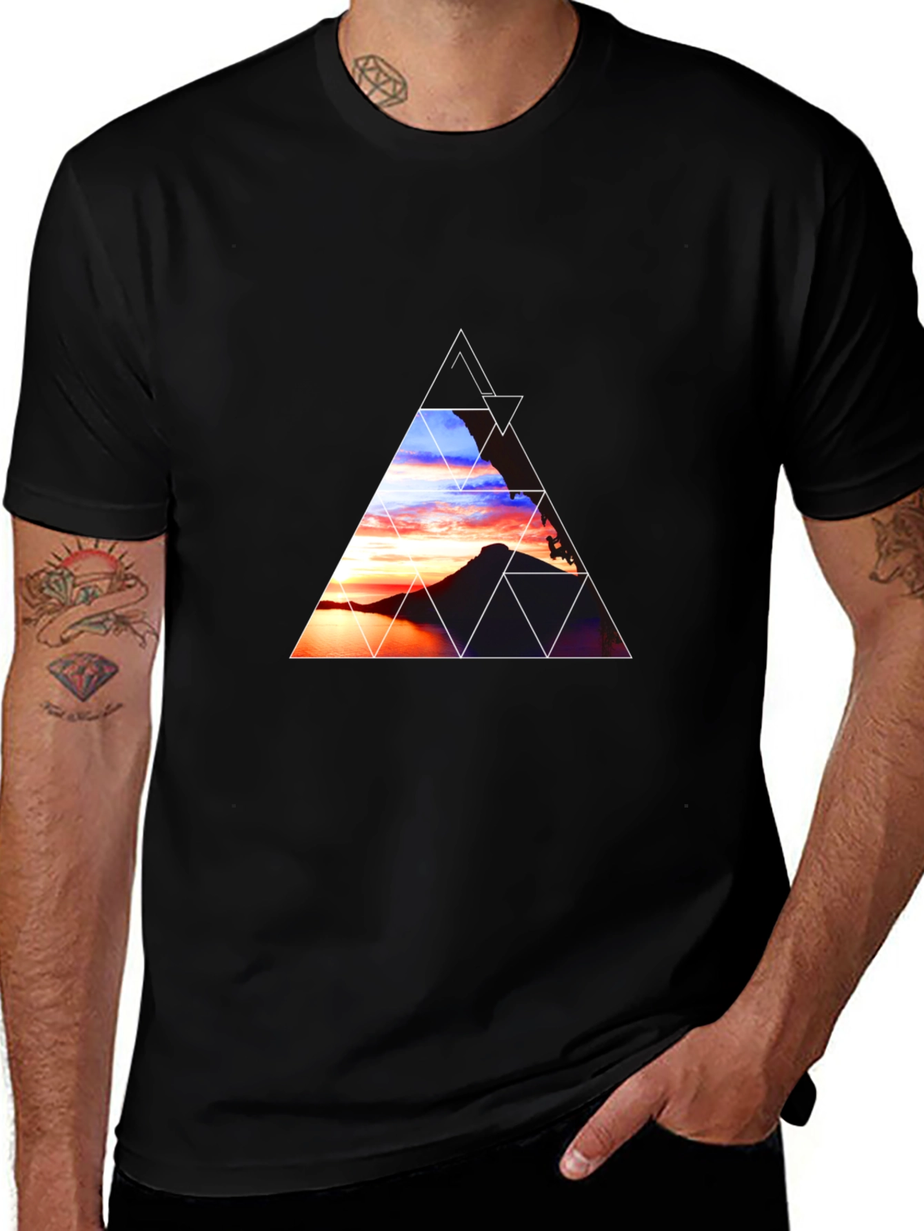 Variant 29 of Sunset Triangle Graphic Tee - Stylish Comfort