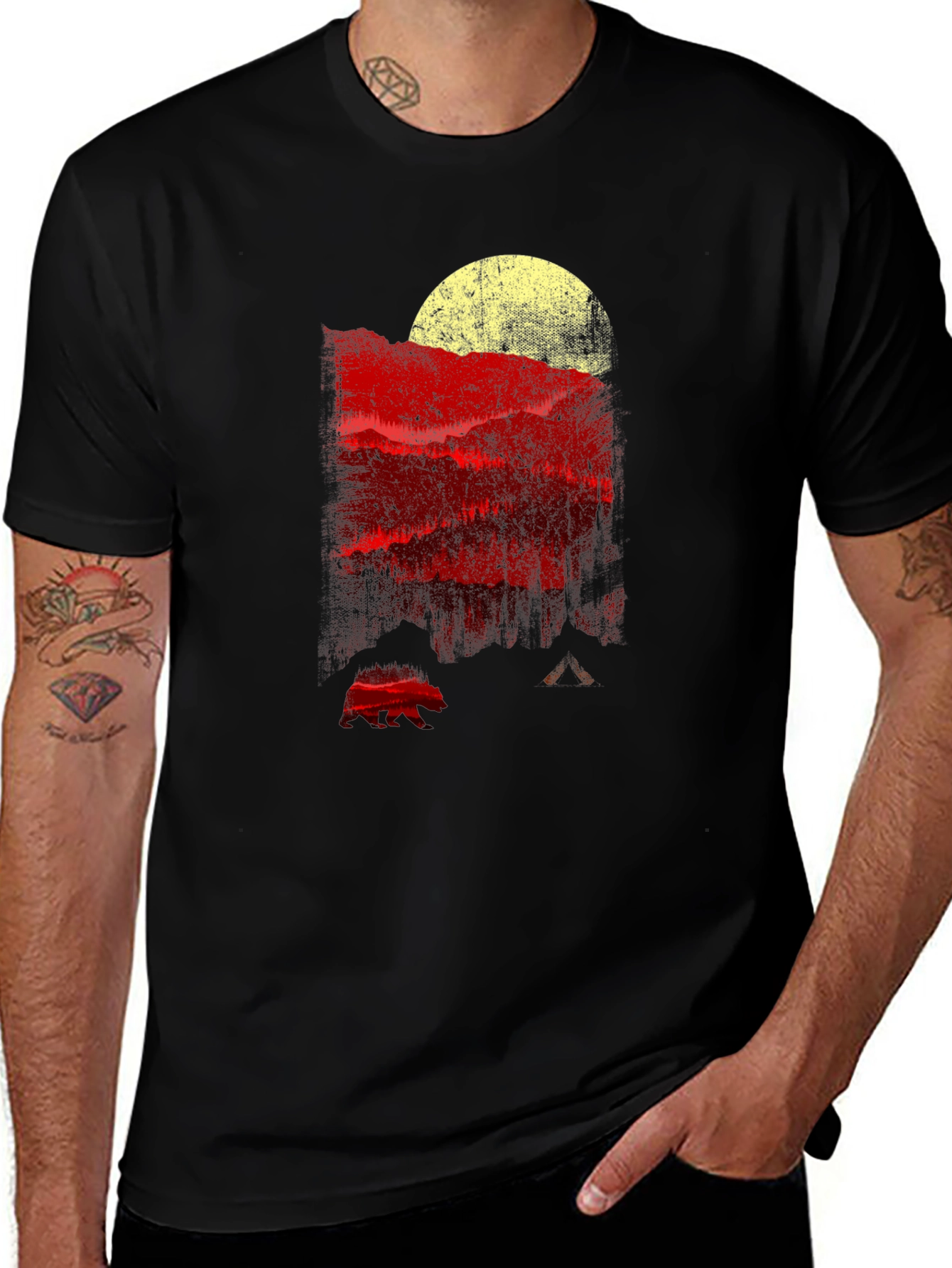 Variant 12 of Mountain Sunset Graphic Tee - Men's Black T-Shirt