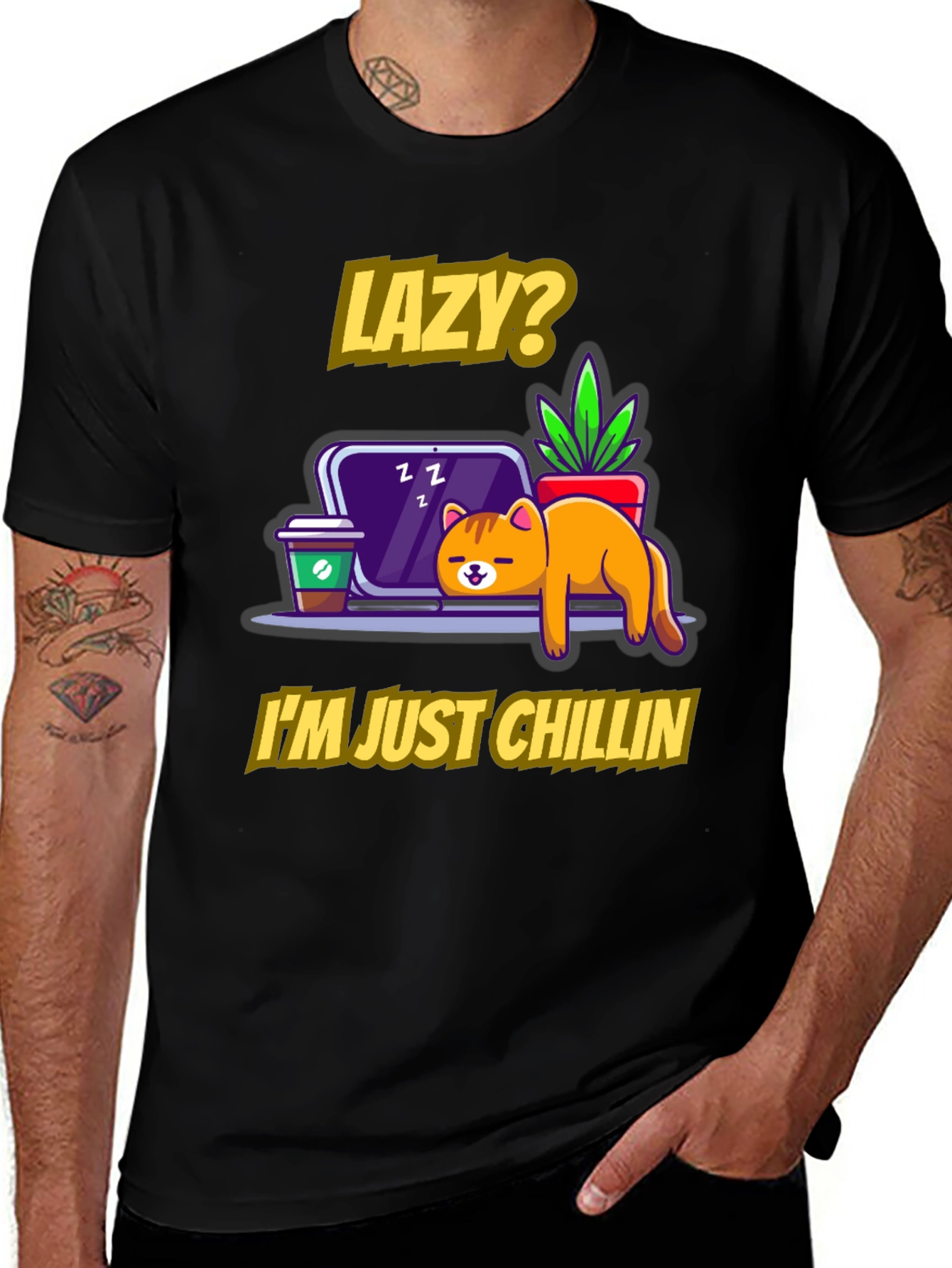 Variant 14 of Lazy Chillin' Cat Graphic Tee - Relaxed Fit