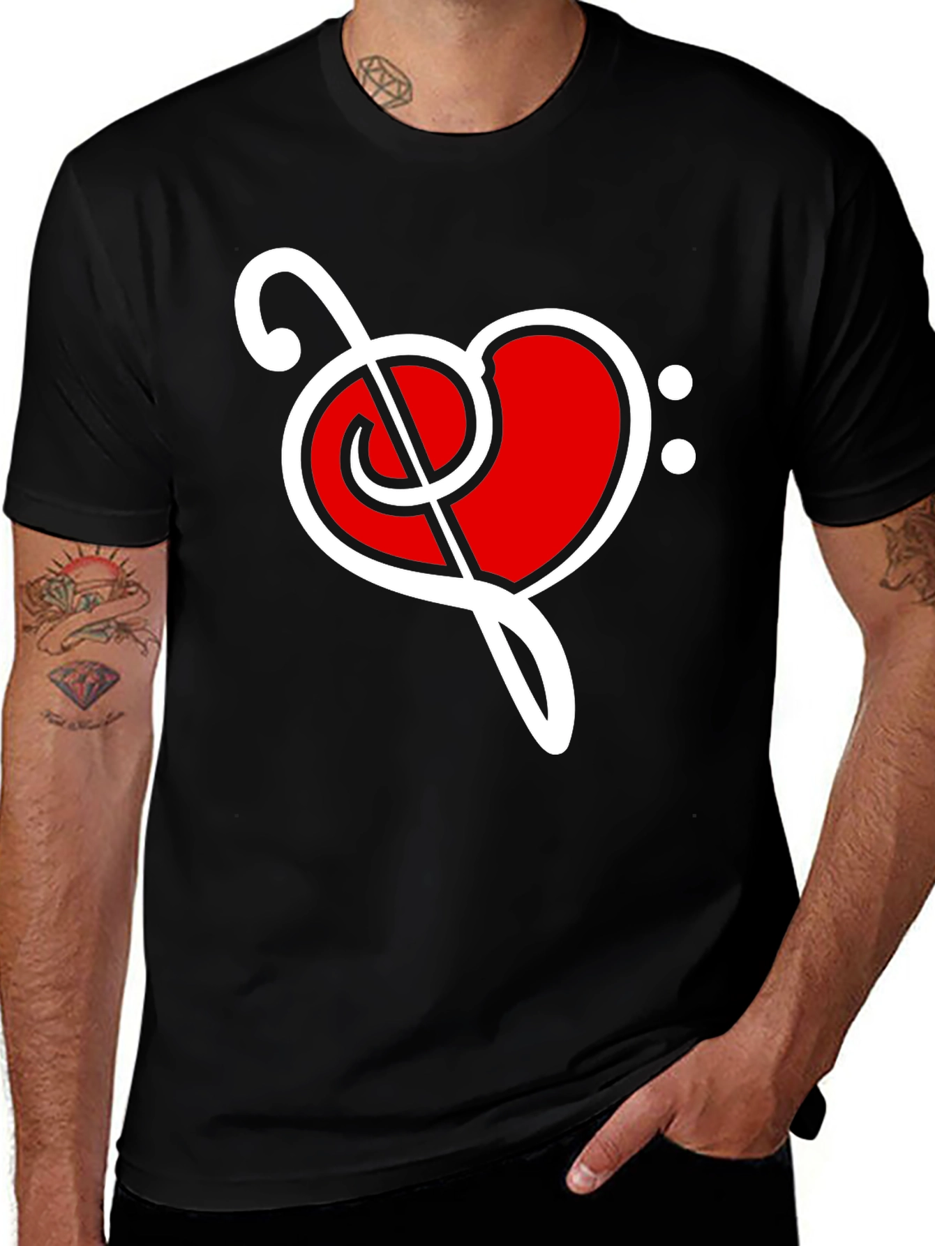 Variant 30 of Music Love T-Shirt - Heart Bass Clef Graphic Tee