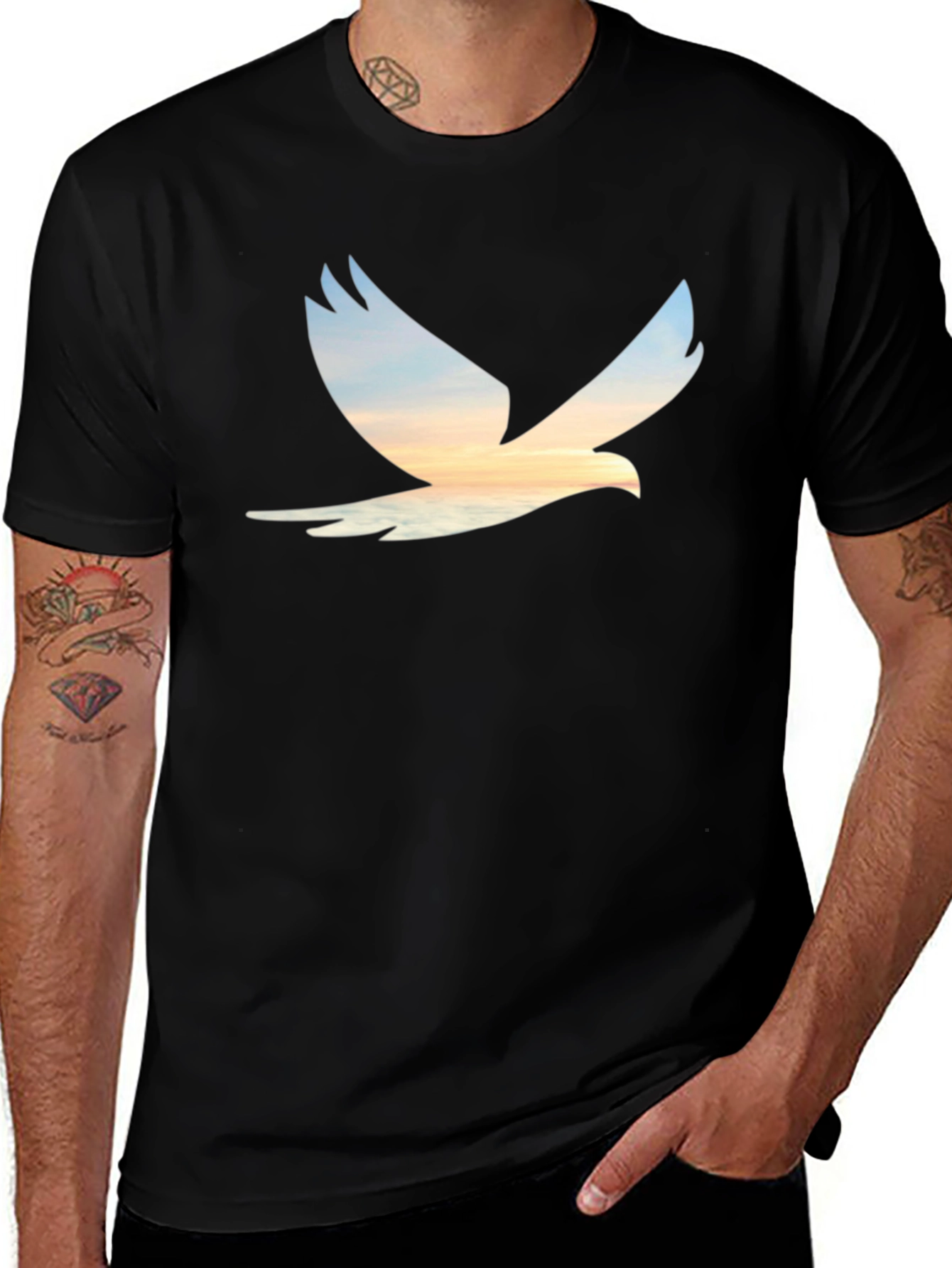 Variant 30 of Sunset Bird Graphic Tee - Black Cotton T-Shirt