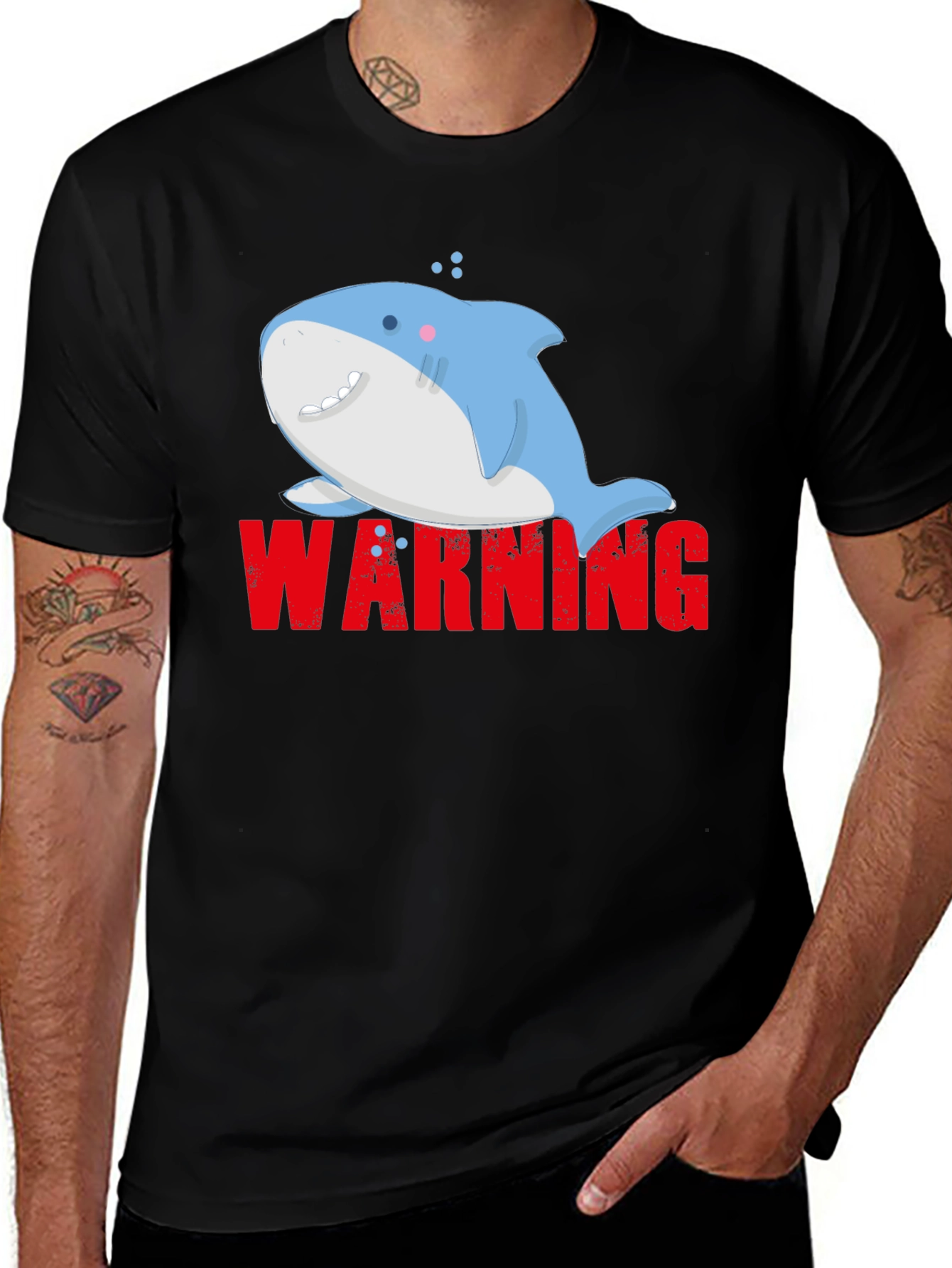Variant 24 of Warning Cute Shark Graphic Tee - Mens