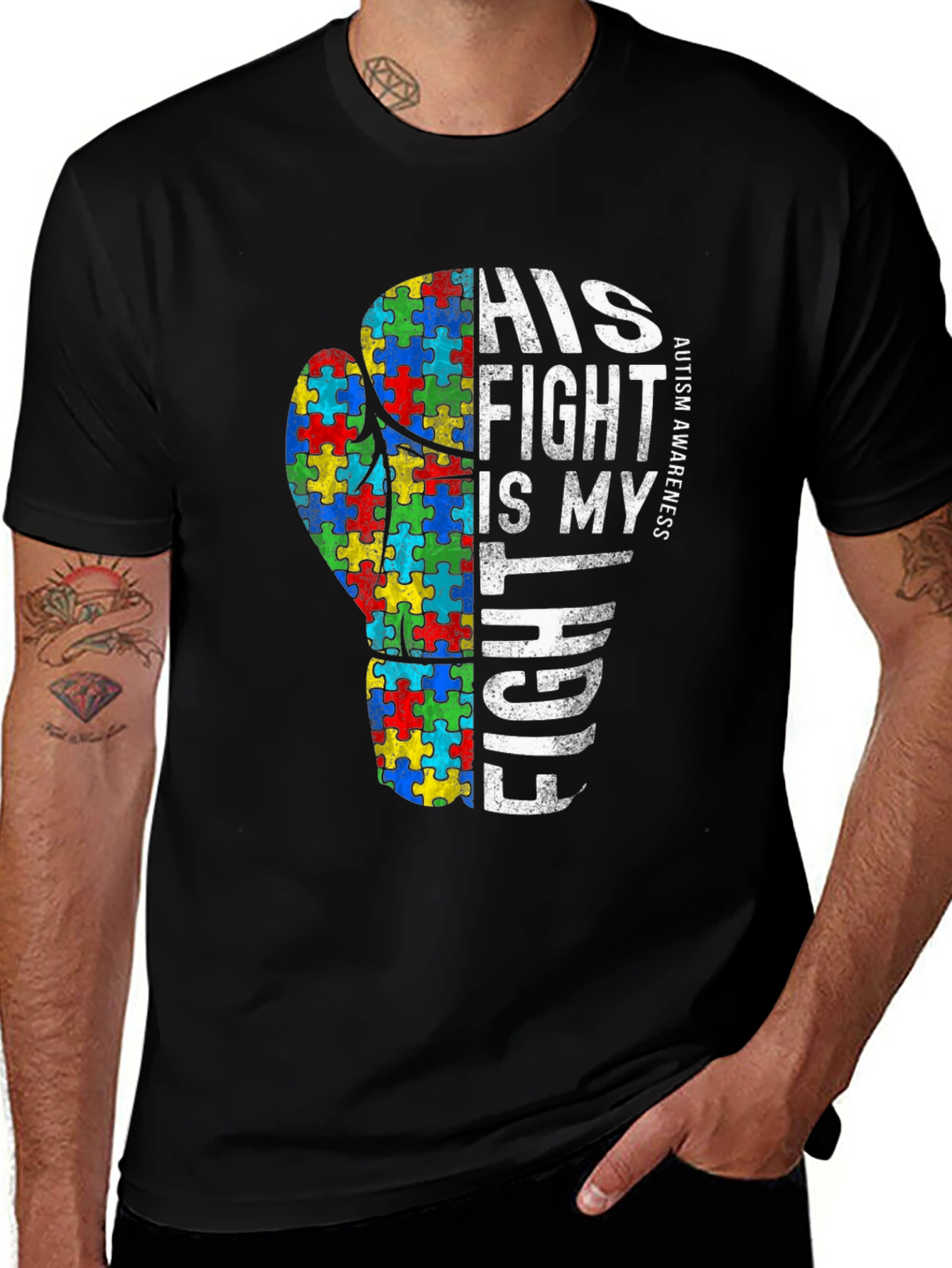 Autism Awareness His Fight Is My Fight Boxing Glove T-Shirt