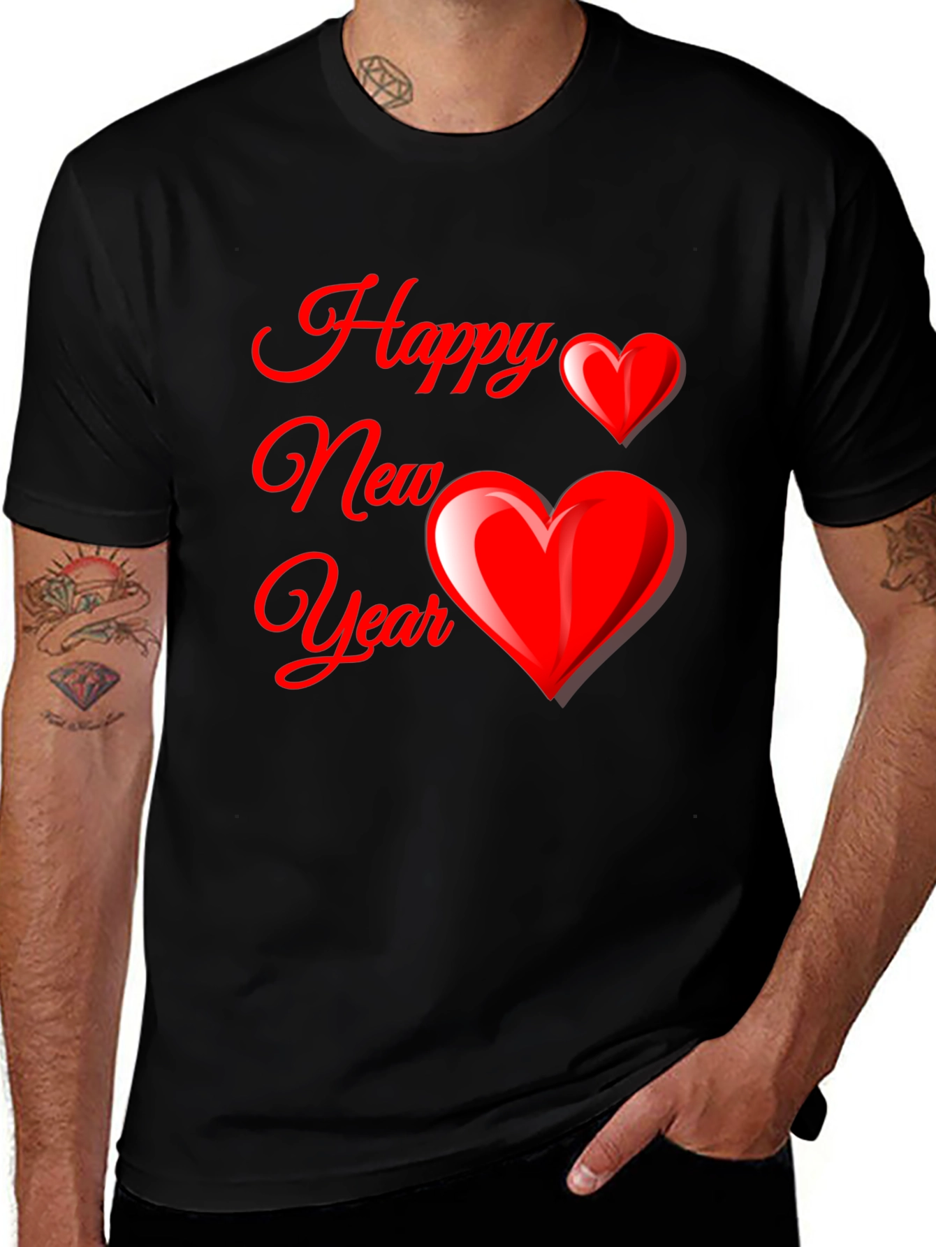 Happy New Year Heart Graphic Tee - Black
