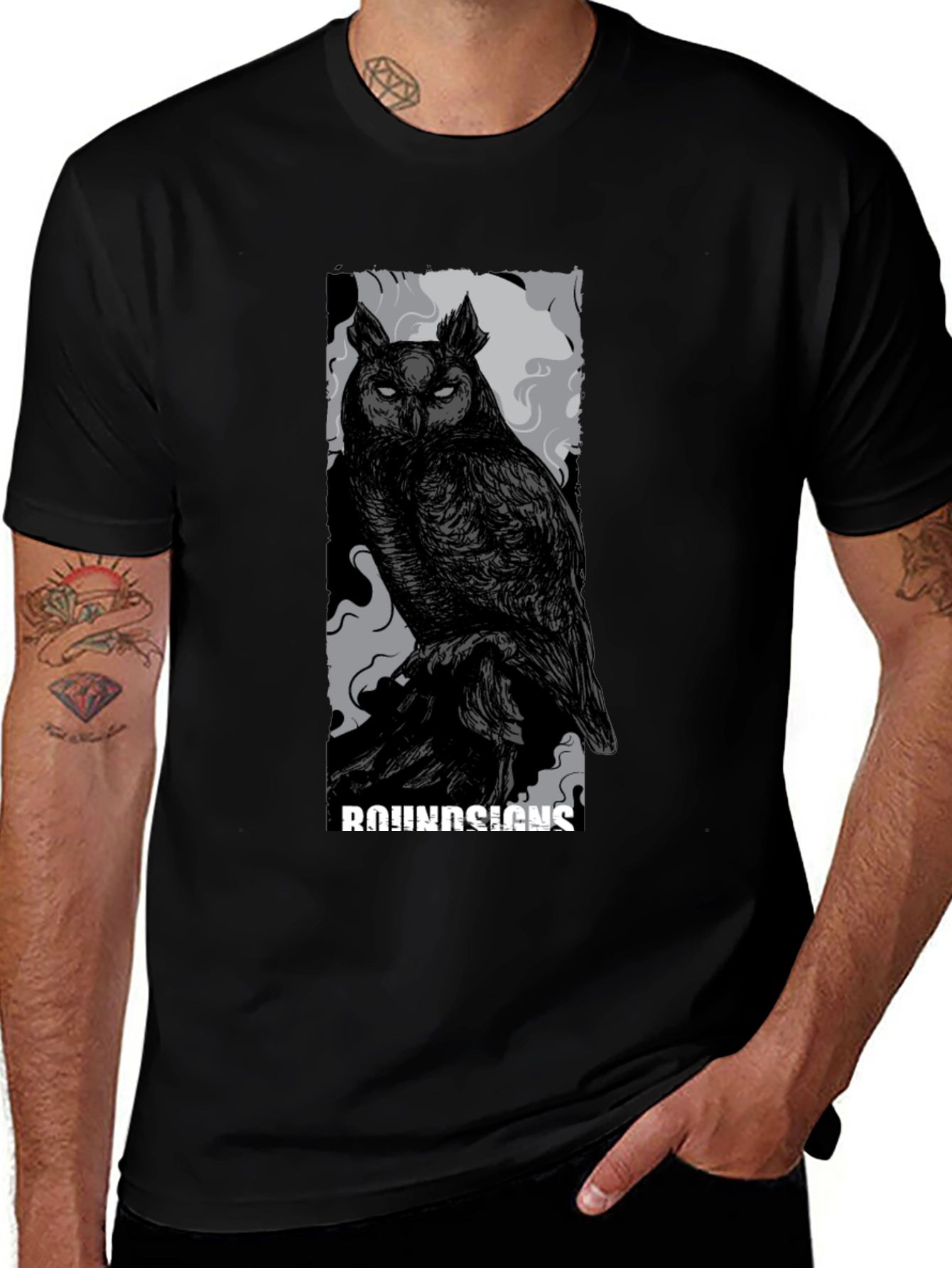 Variant 24 of Owl Graphic Black T-Shirt | Round Signs Design