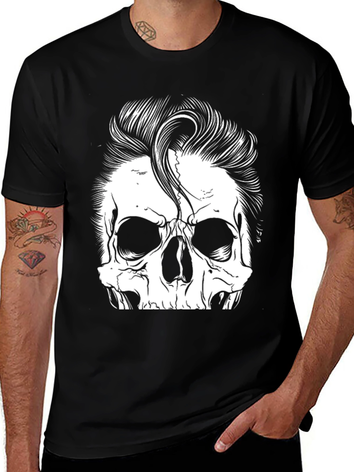 Skull with Hairstyle Graphic Print T-Shirt