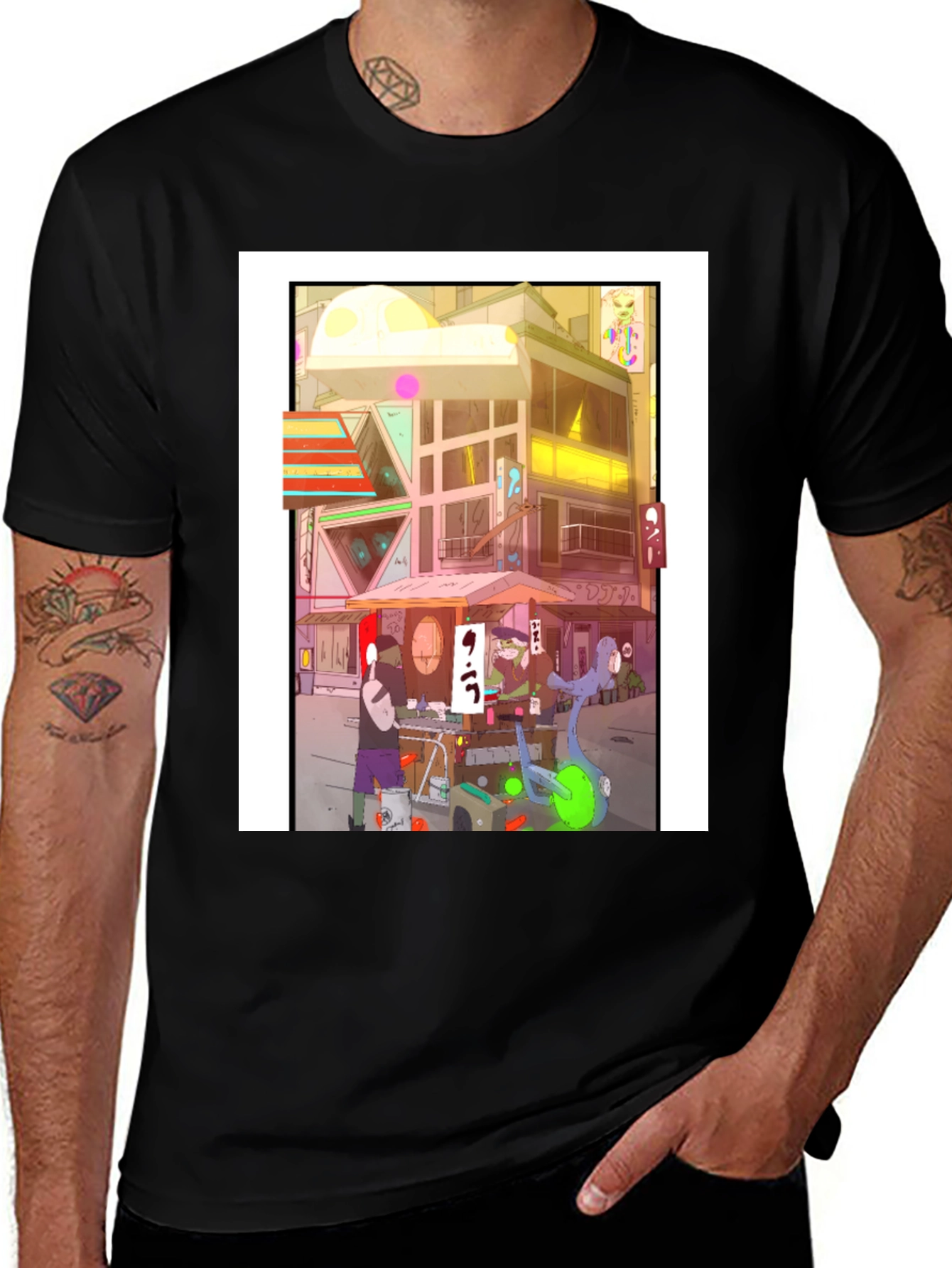 Variant 22 of Anime City Graphic Tee - Black Casual Style