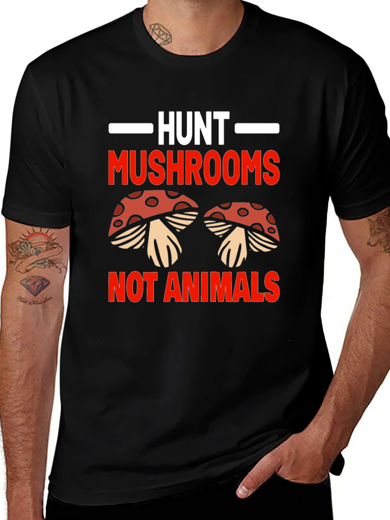 Variant 27 of Hunt Mushrooms Not Animals Black T-Shirt