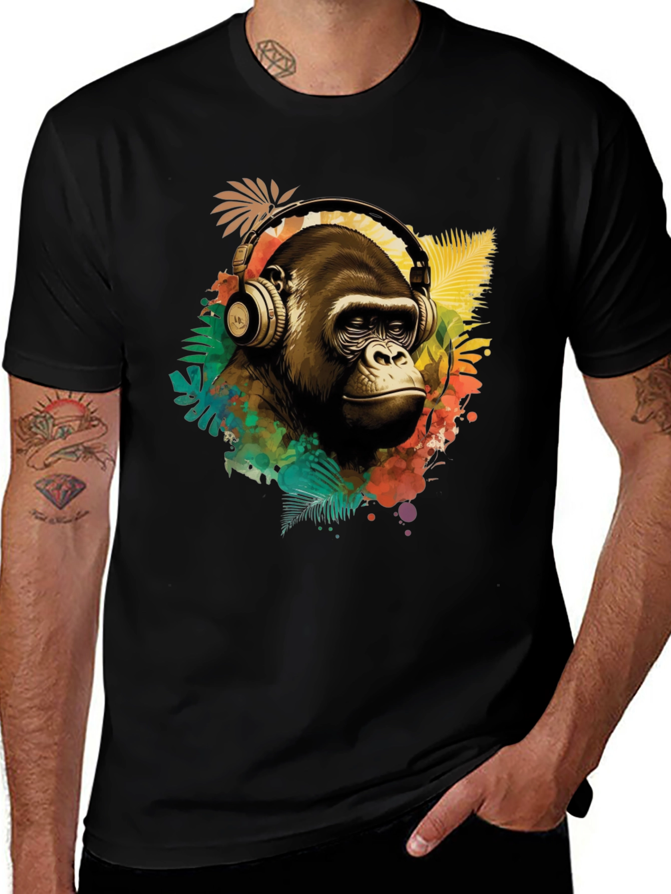 Variant 16 of Cool Gorilla with Headphones Graphic Tee