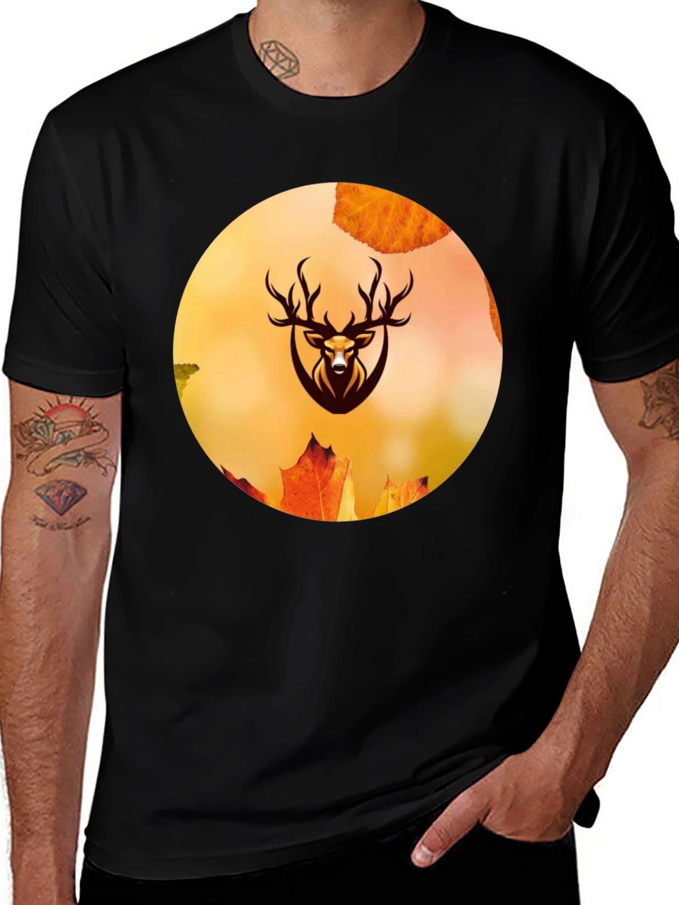 Variant 29 of Deer Fall Leaves T-Shirt - Nature Inspired Men's Tee