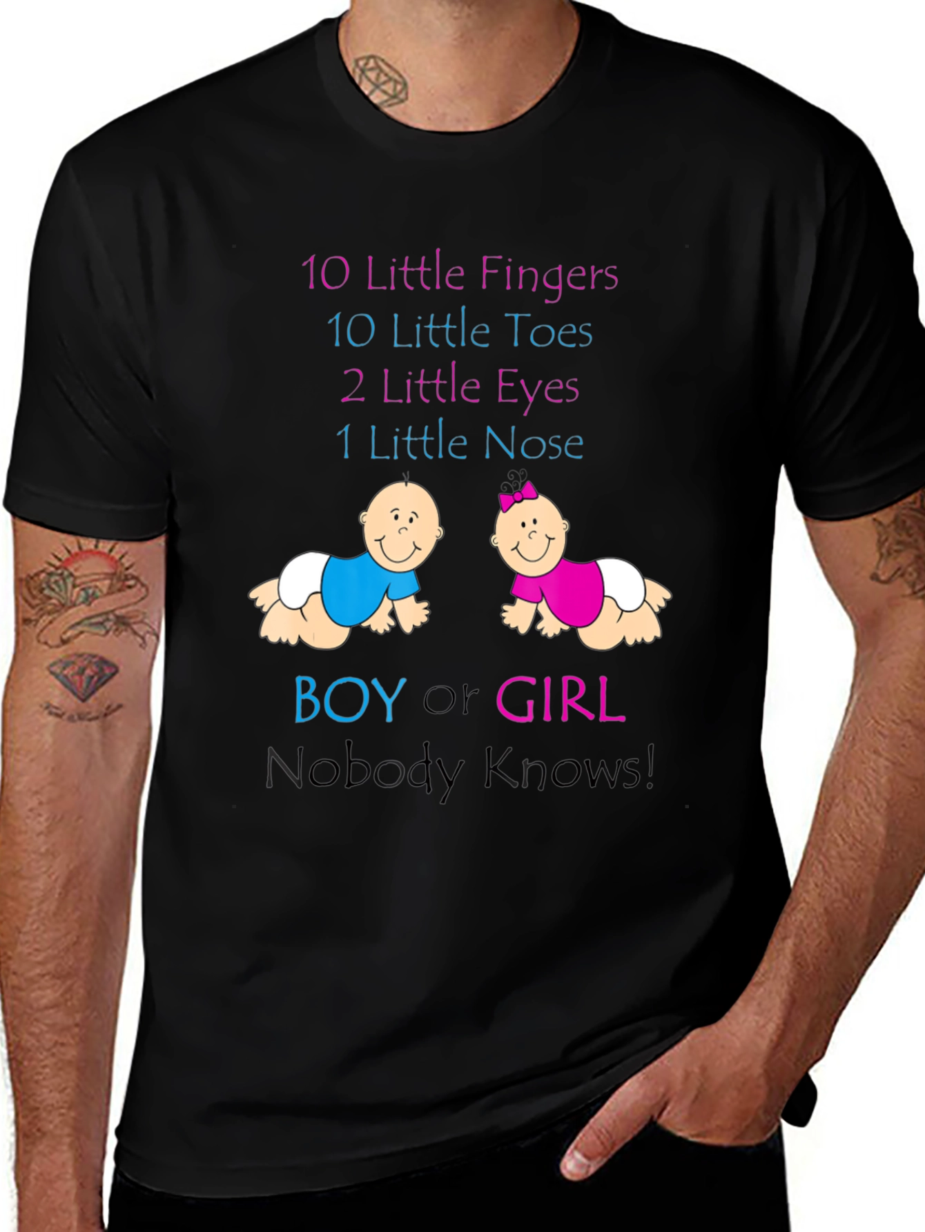 Black Baby Gender Reveal T-Shirt - Boy or Girl Nobody Knows! main image
