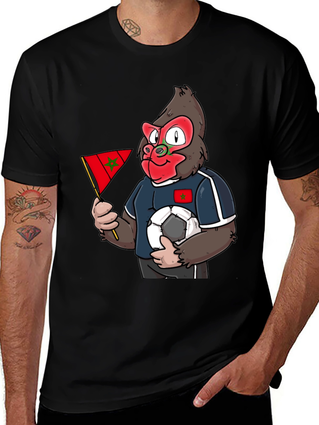 Morocco Soccer Gorilla Graphic Tee - Black