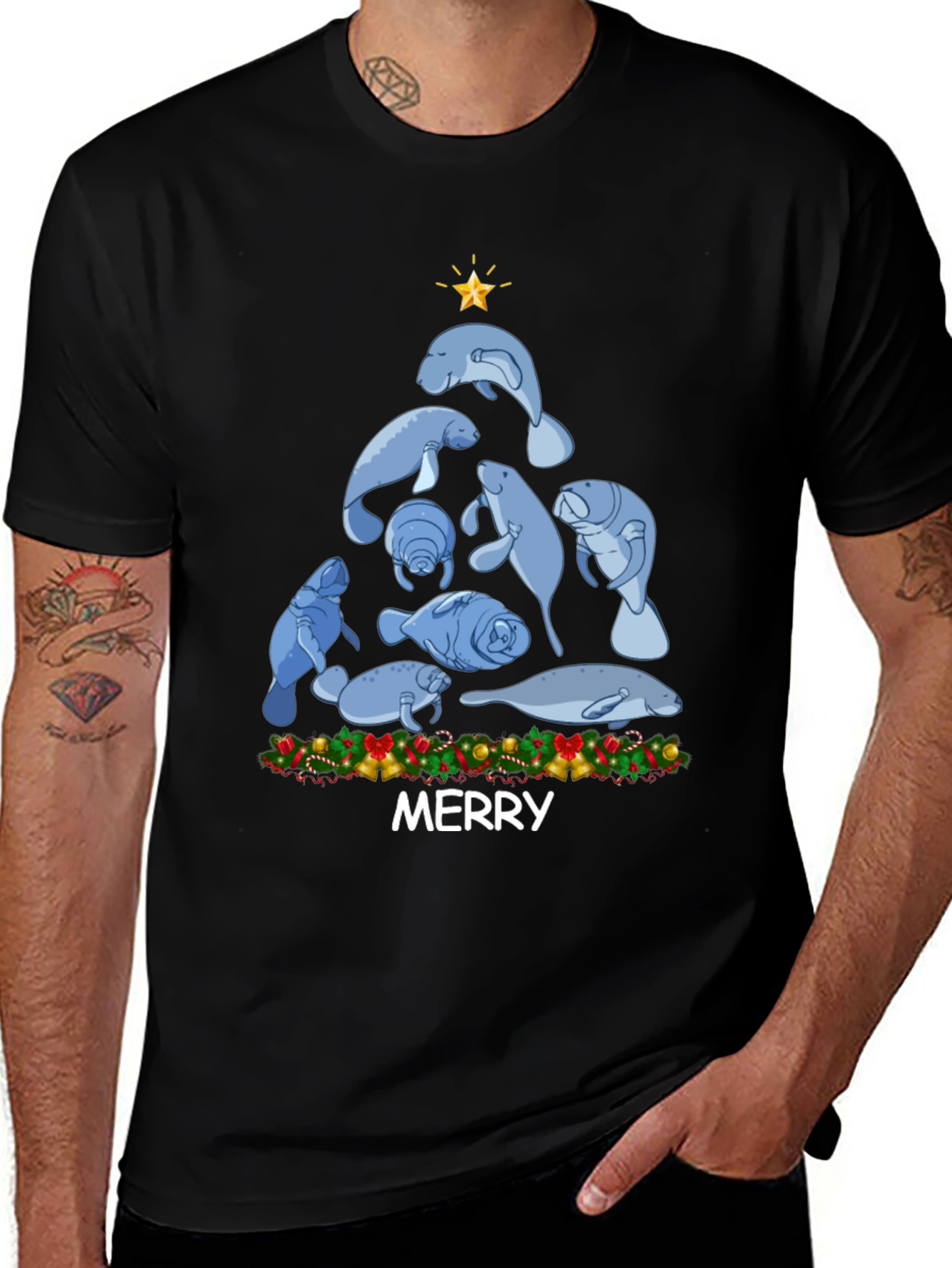 Variant 19 of Merry Manatee Christmas Tree Graphic Tee