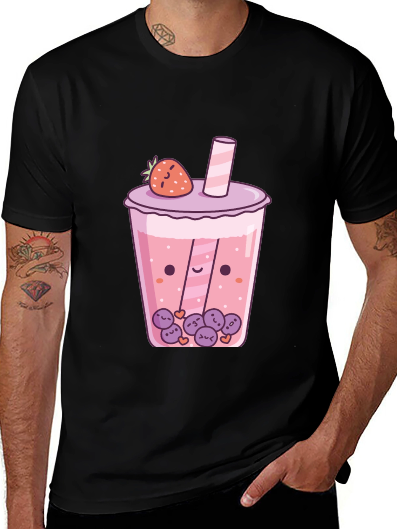 Kawaii Strawberry Boba Tea Graphic T-Shirt