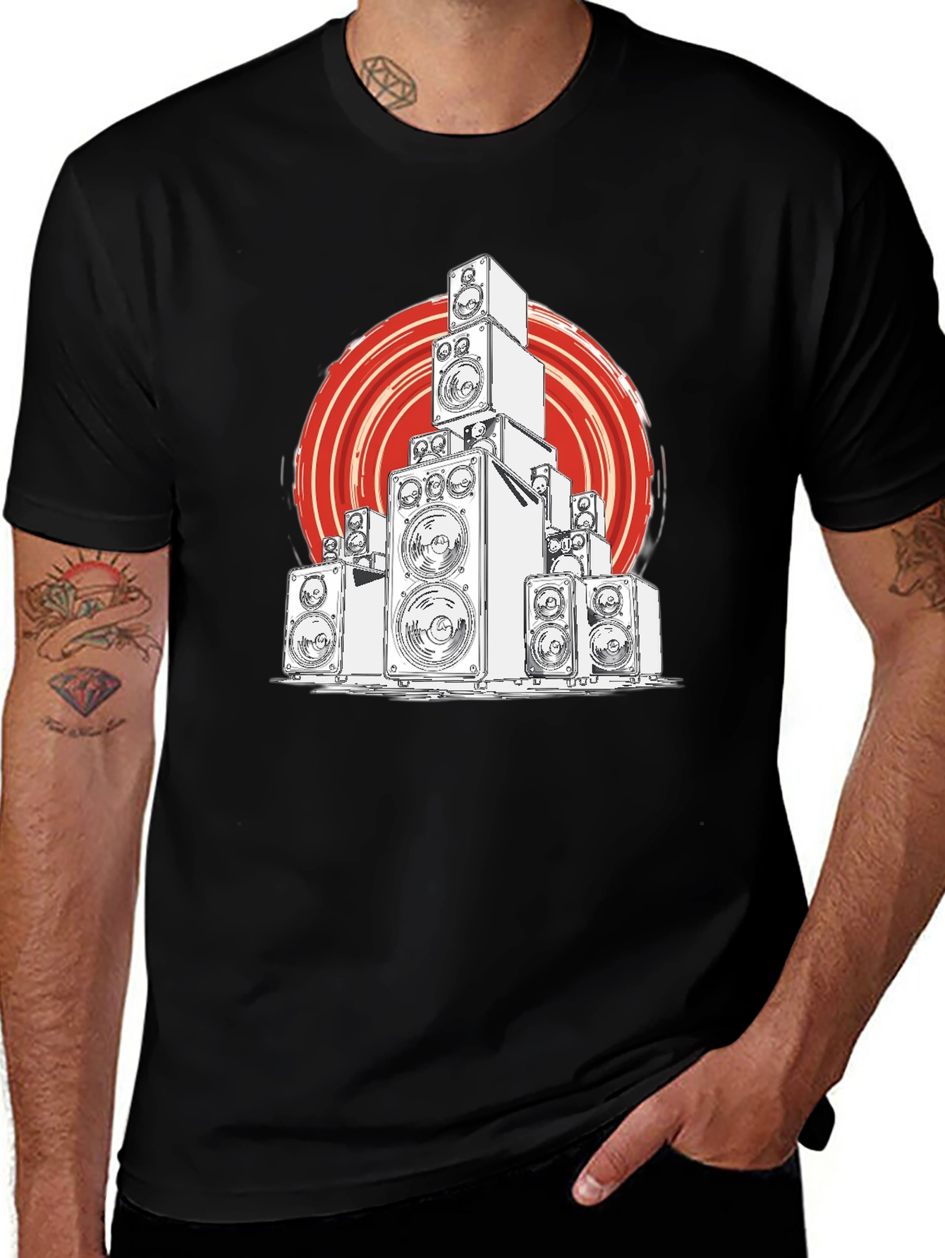 Variant 14 of Speaker Stack Graphic Tee - Bold Black Cotton T-Shirt
