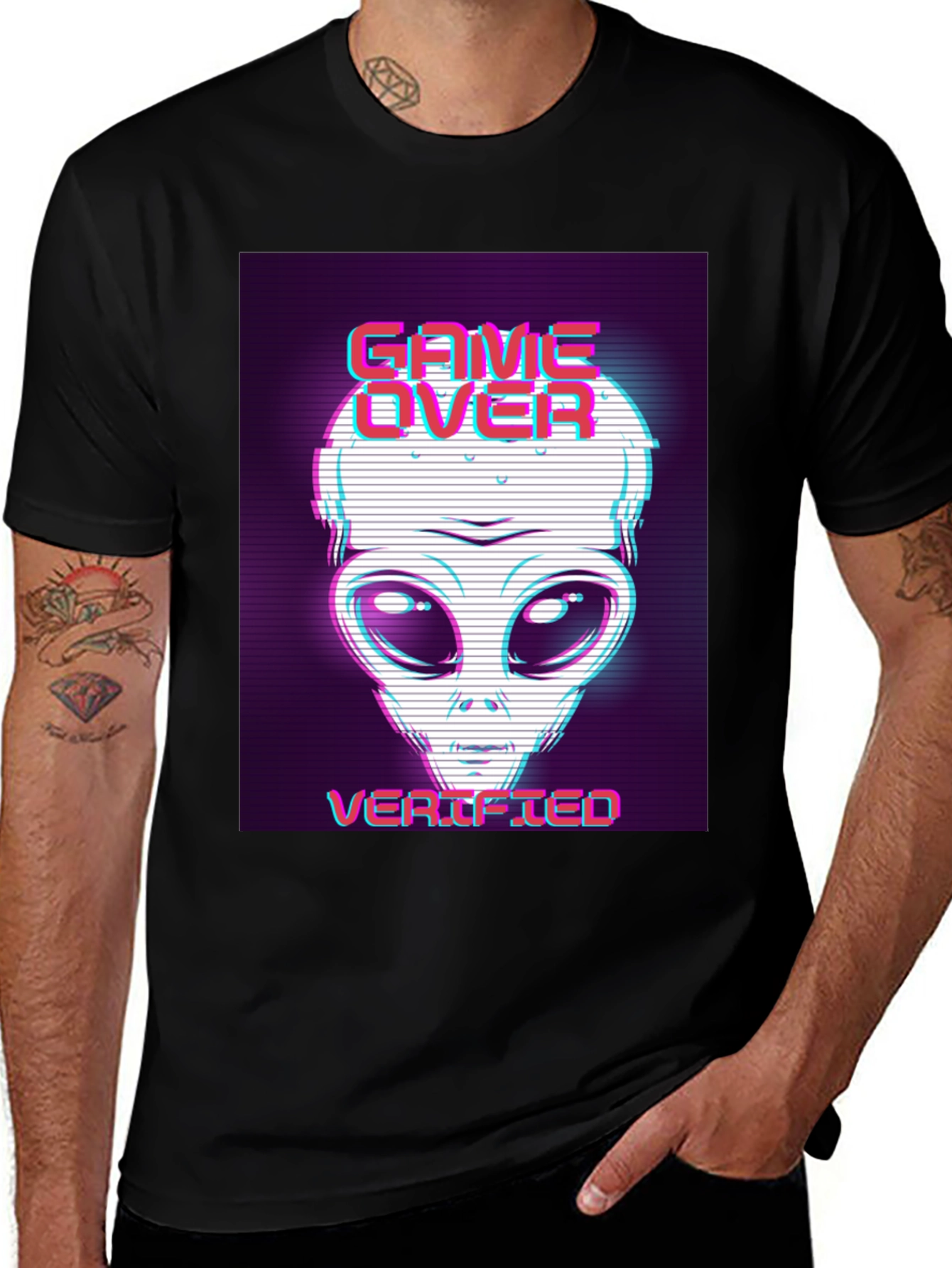 Variant 27 of Game Over Alien Verified Black Graphic Tee