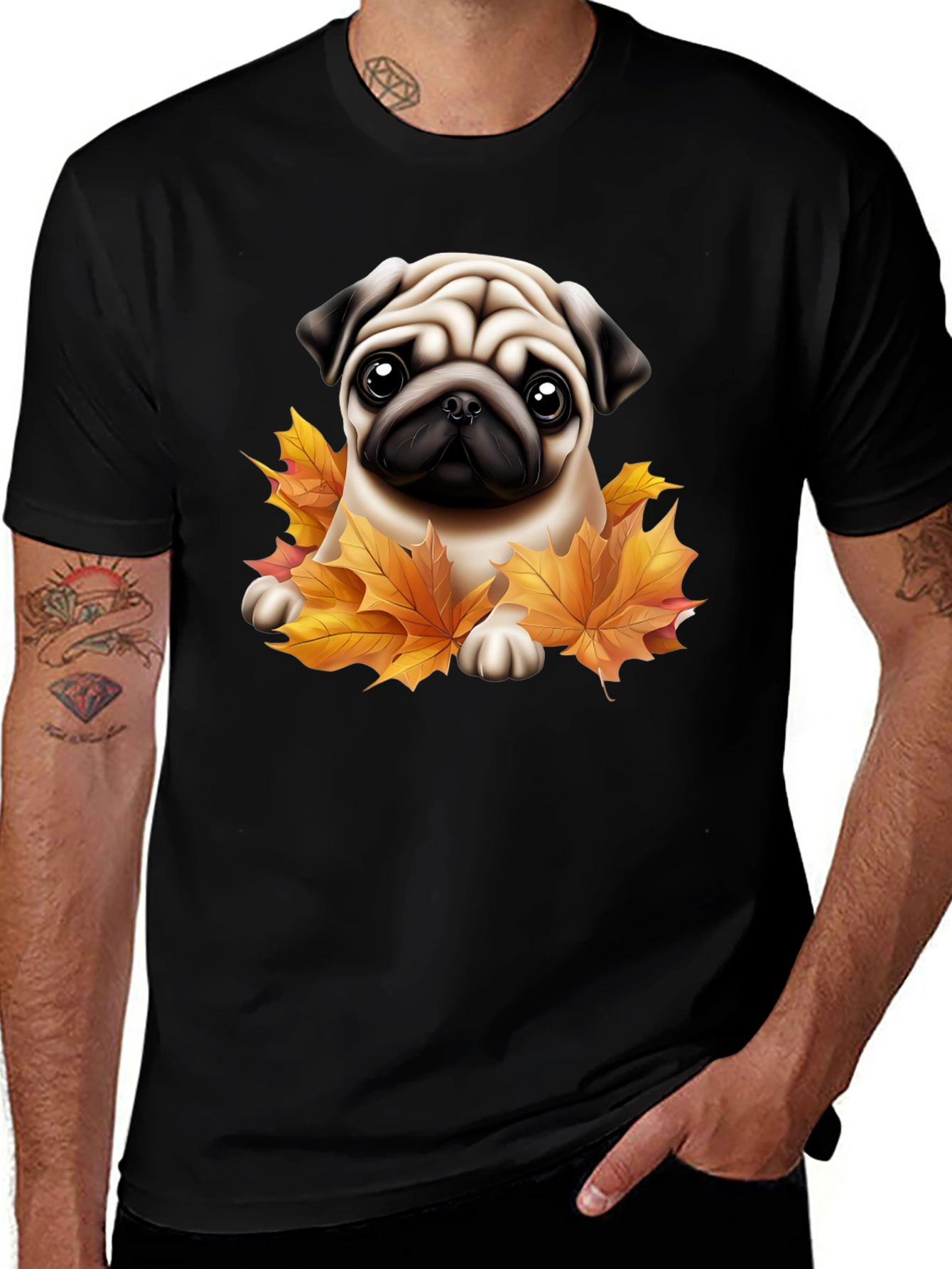 Variant 21 of Pug & Leaves Graphic Tee - Unique Design