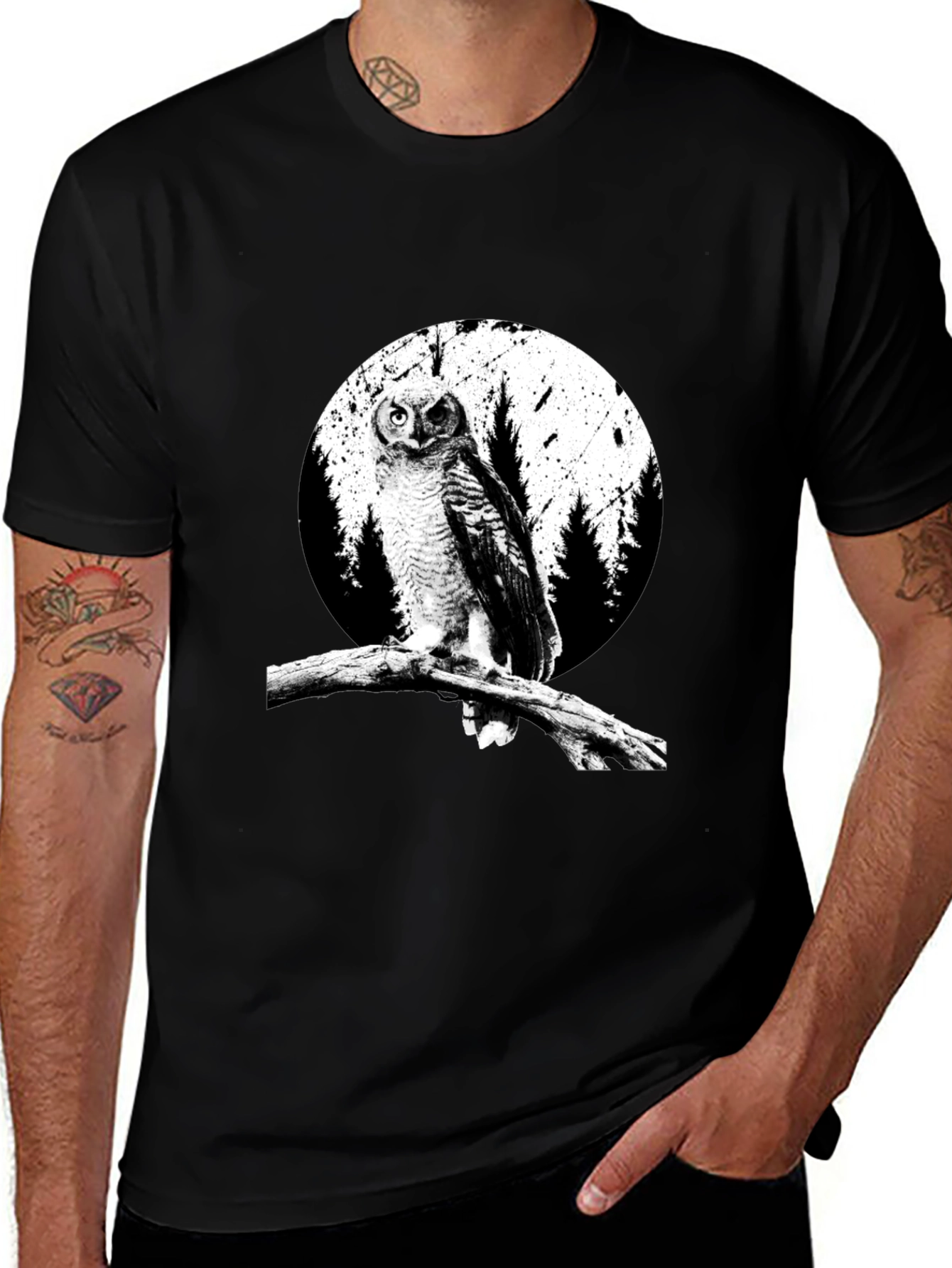 Variant 6 of Owl Graphic Tee - Black Cotton T-Shirt