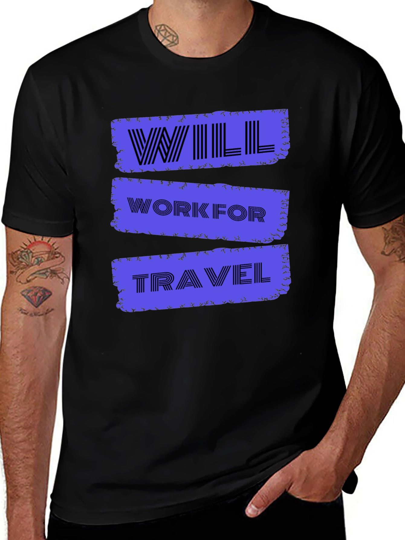 Variant 16 of Will Work For Travel Graphic Tee - Black