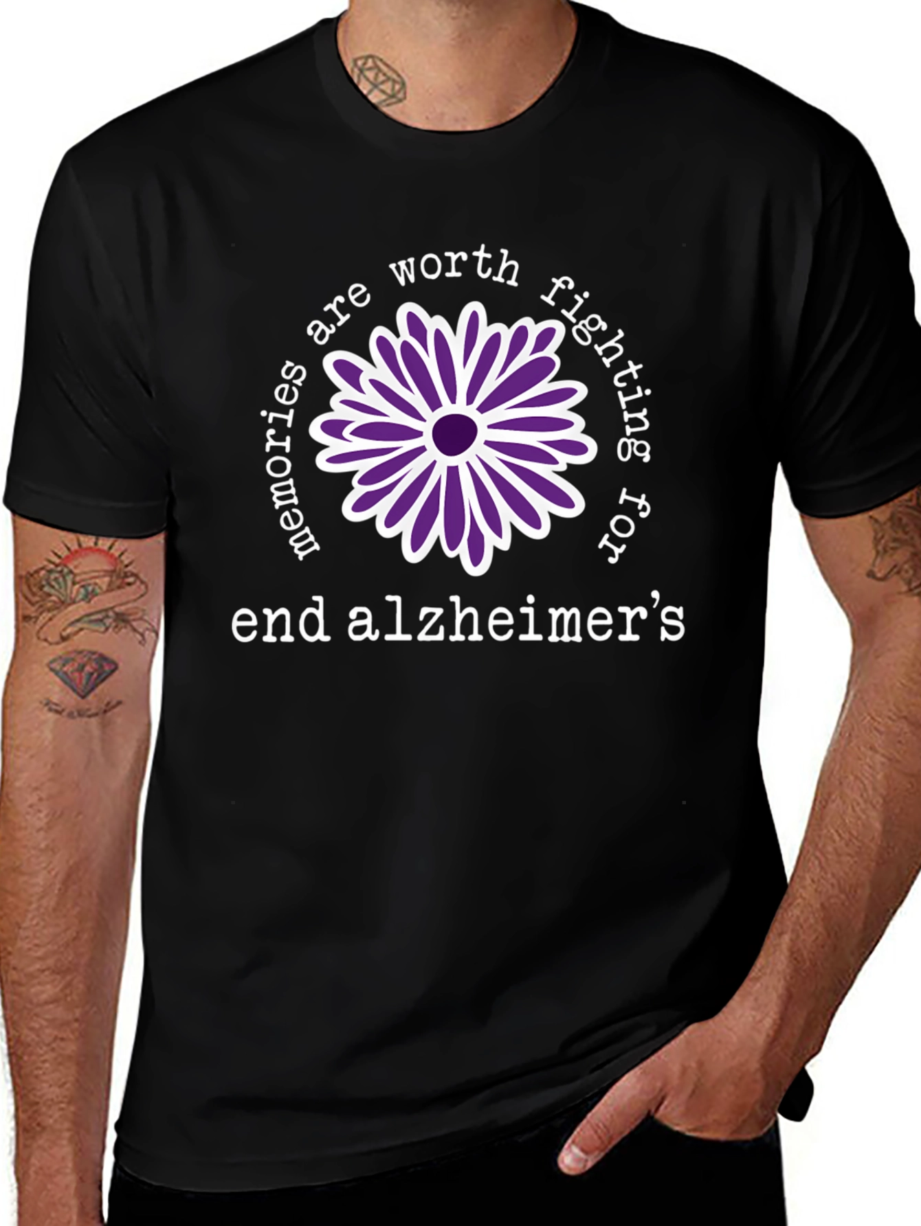 Variant 5 of End Alzheimer's Awareness T-Shirt with Purple Flower