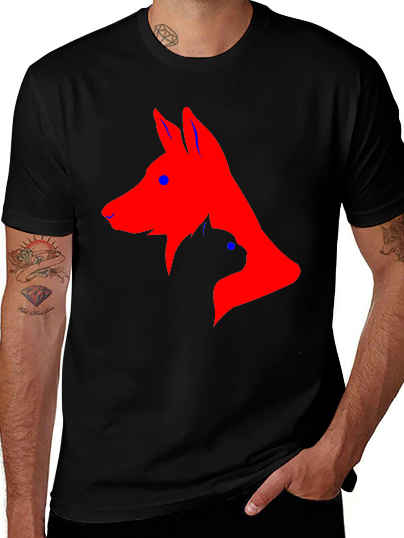 Variant 2 of Dog and Cat Silhouette Black T-Shirt