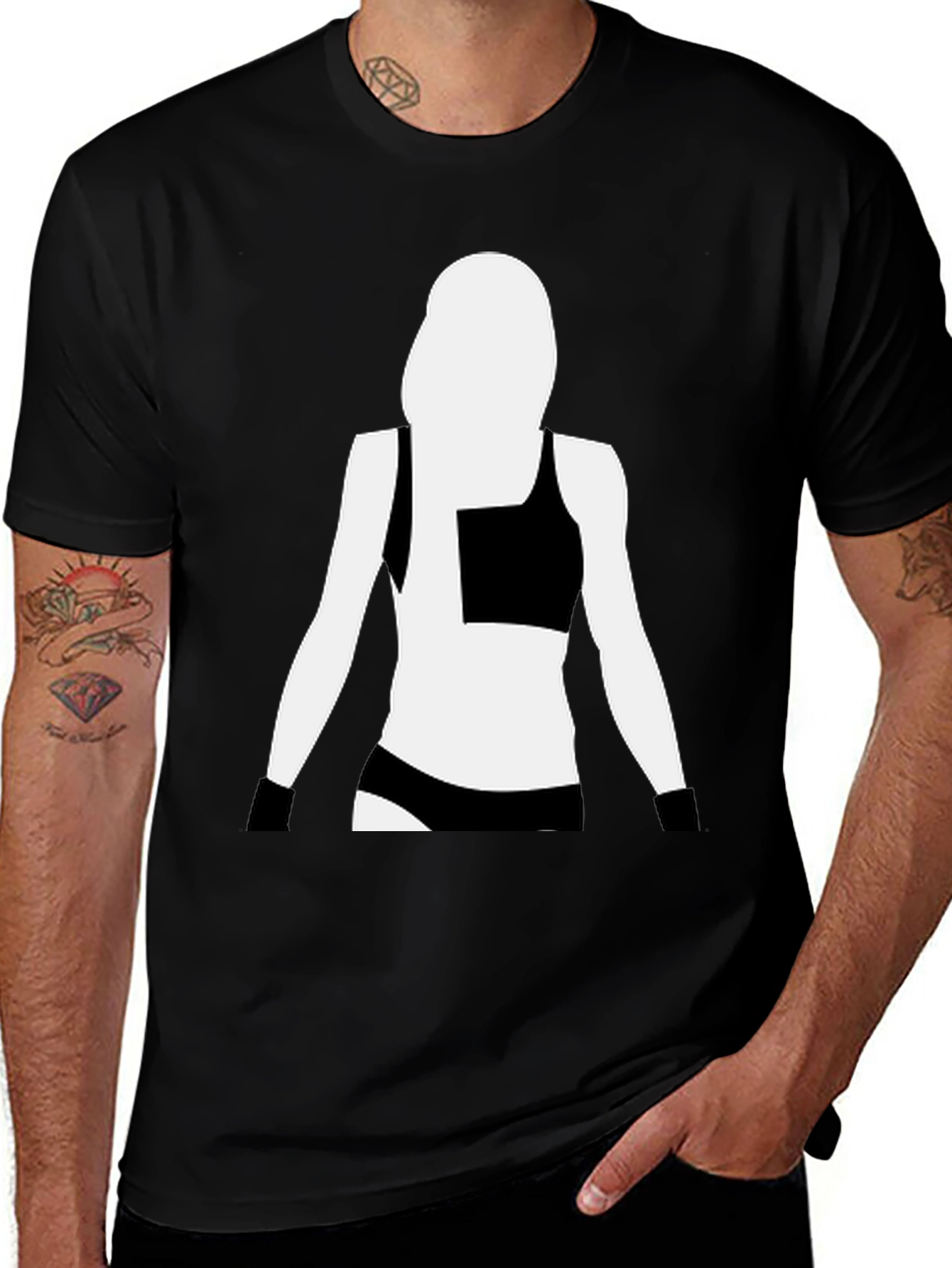 Variant 6 of Black Tee with Woman Silhouette Graphic