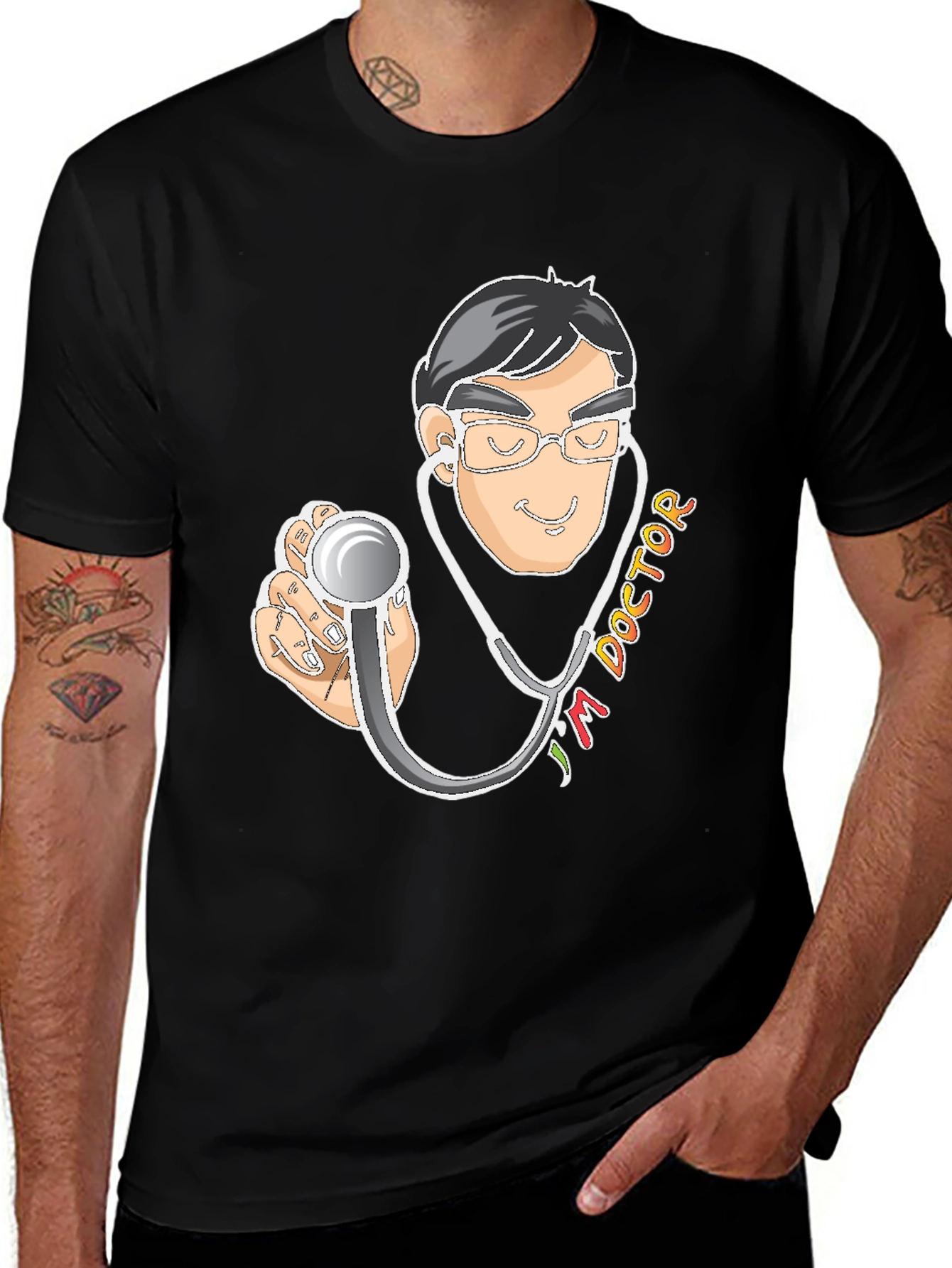 Variant 11 of Doctor Cartoon Graphic Black T-Shirt