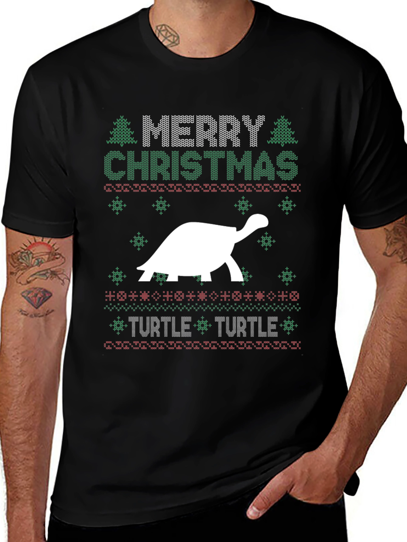 Variant 26 of Merry Christmas Turtle T-Shirt Ugly Sweater Style