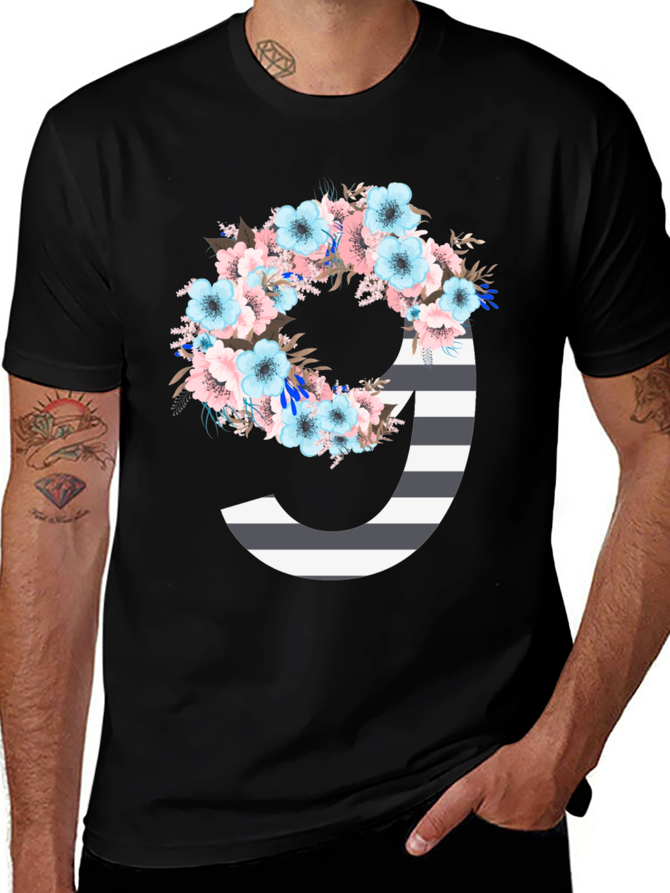 Variant 17 of Floral Striped Initial 'J' T-Shirt