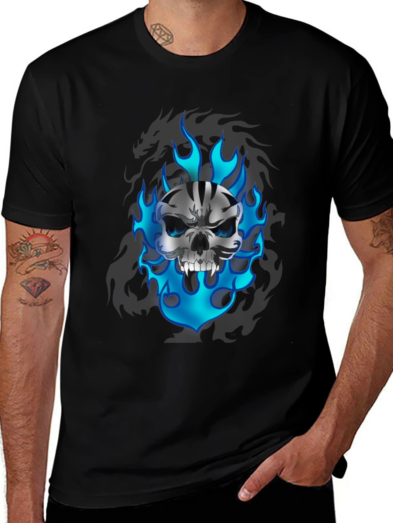 Variant 23 of Skull & Flames Graphic Print Black T-Shirt