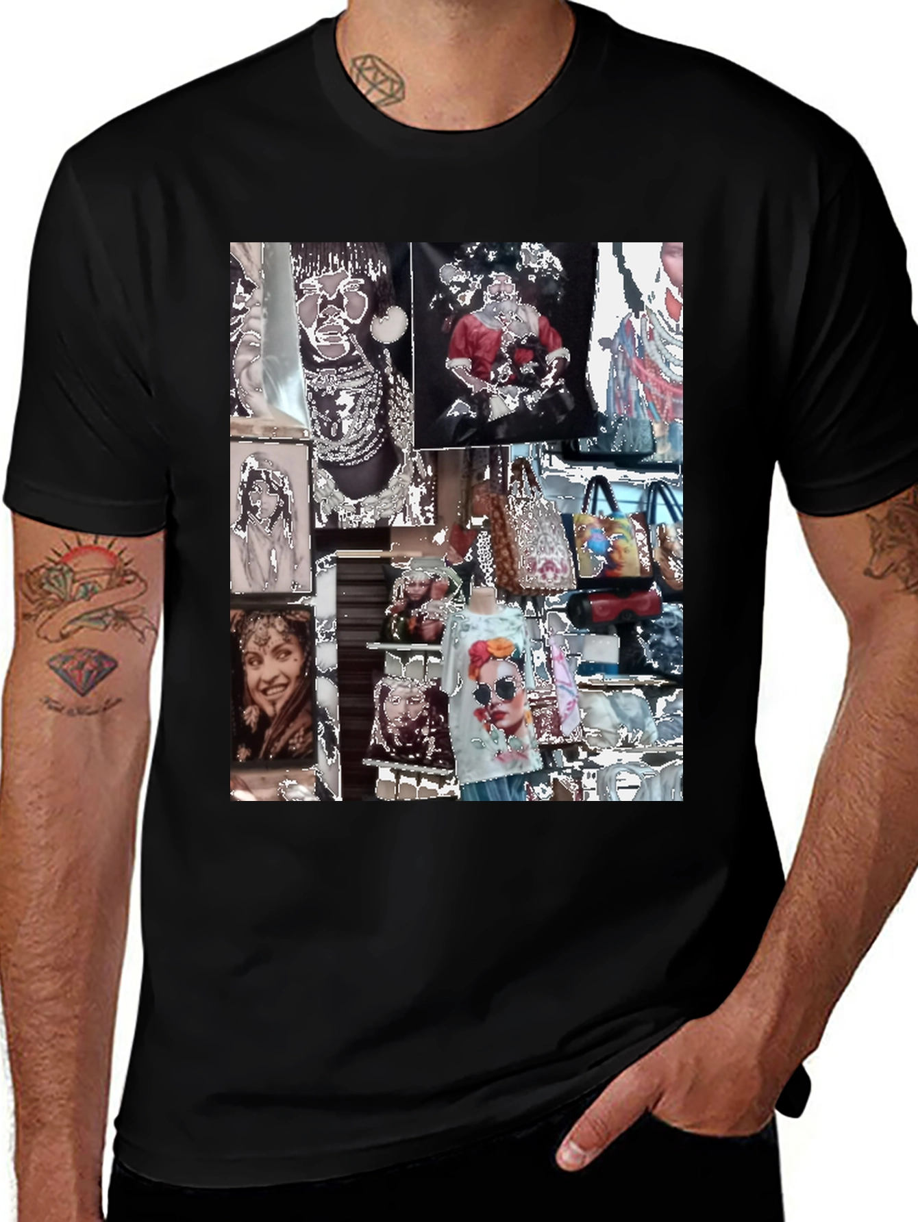 Variant 28 of Artistic Collage Graphic Black T-Shirt
