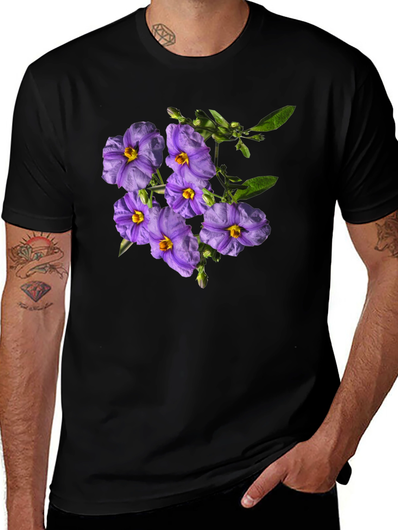 Variant 22 of Floral Print Tee - Purple Flower Design