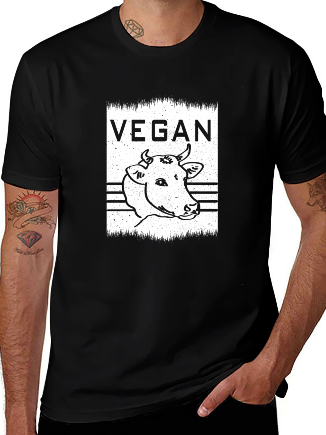 Variant 15 of Vegan Cow Graphic Tee - Black Cotton T-Shirt