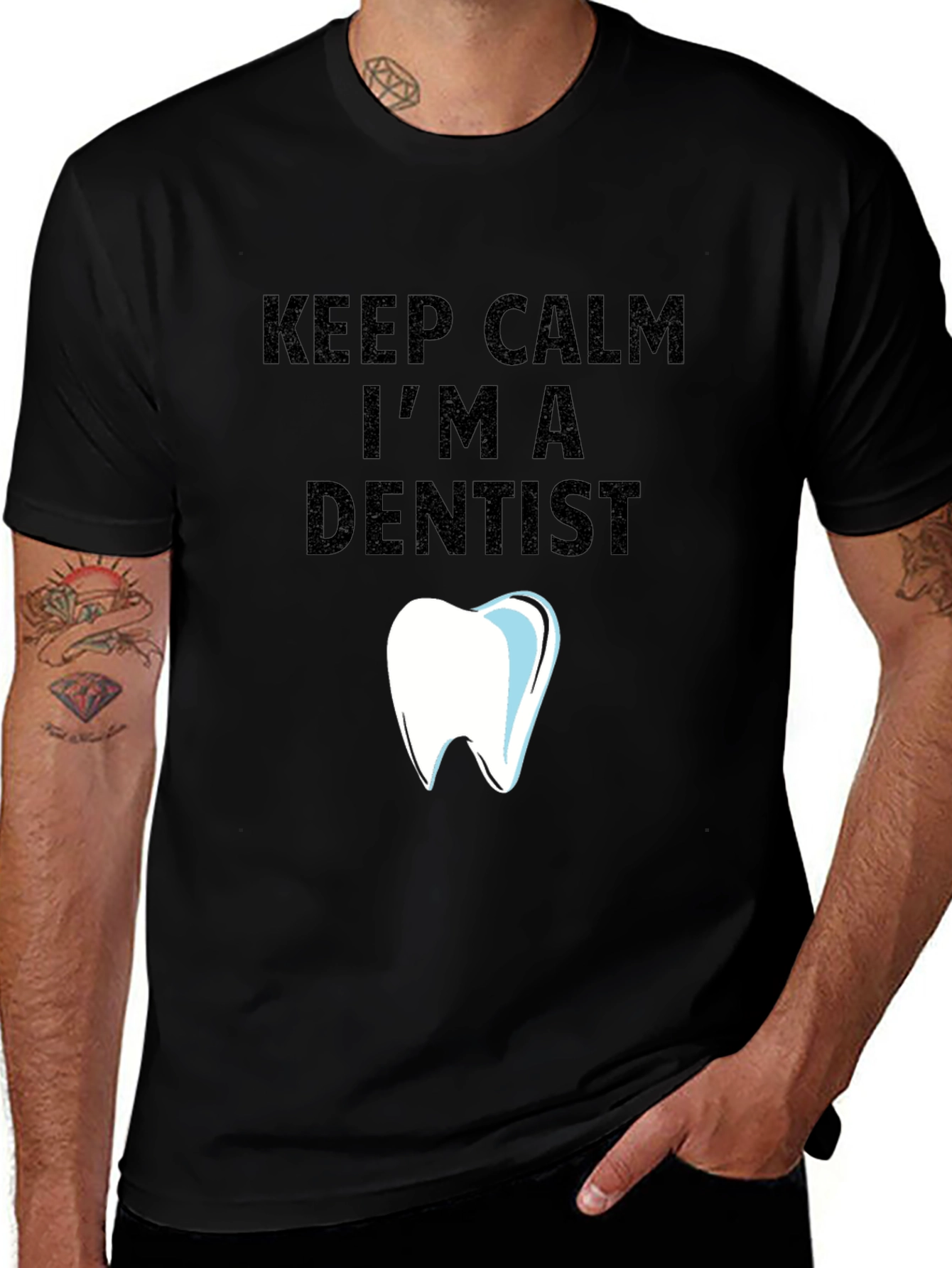 Variant 12 of Keep Calm I'm A Dentist T-Shirt - Black Cotton Tee