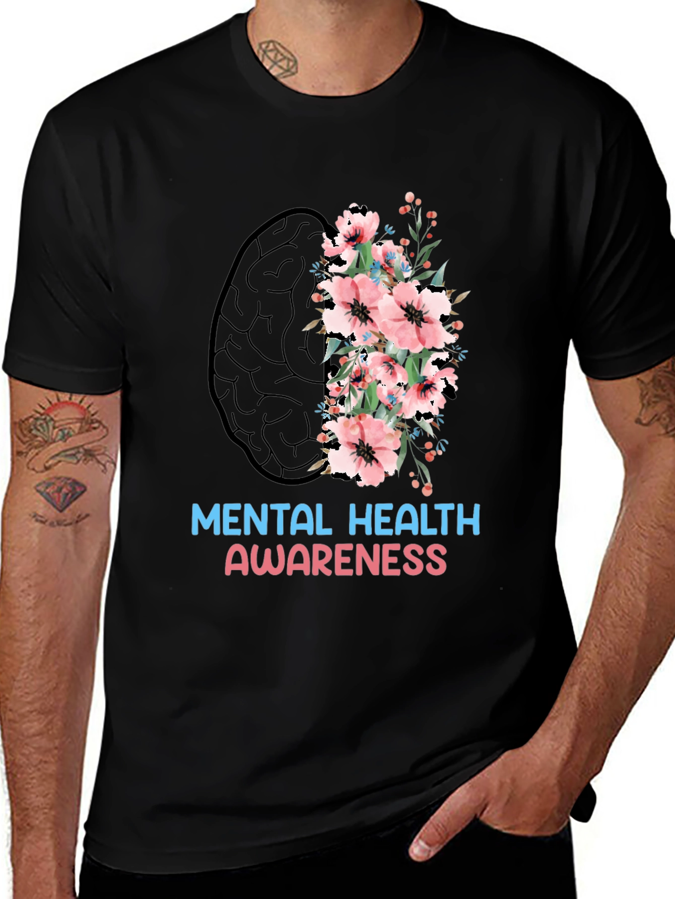 Variant 13 of Mental Health Awareness Floral Brain T-Shirt