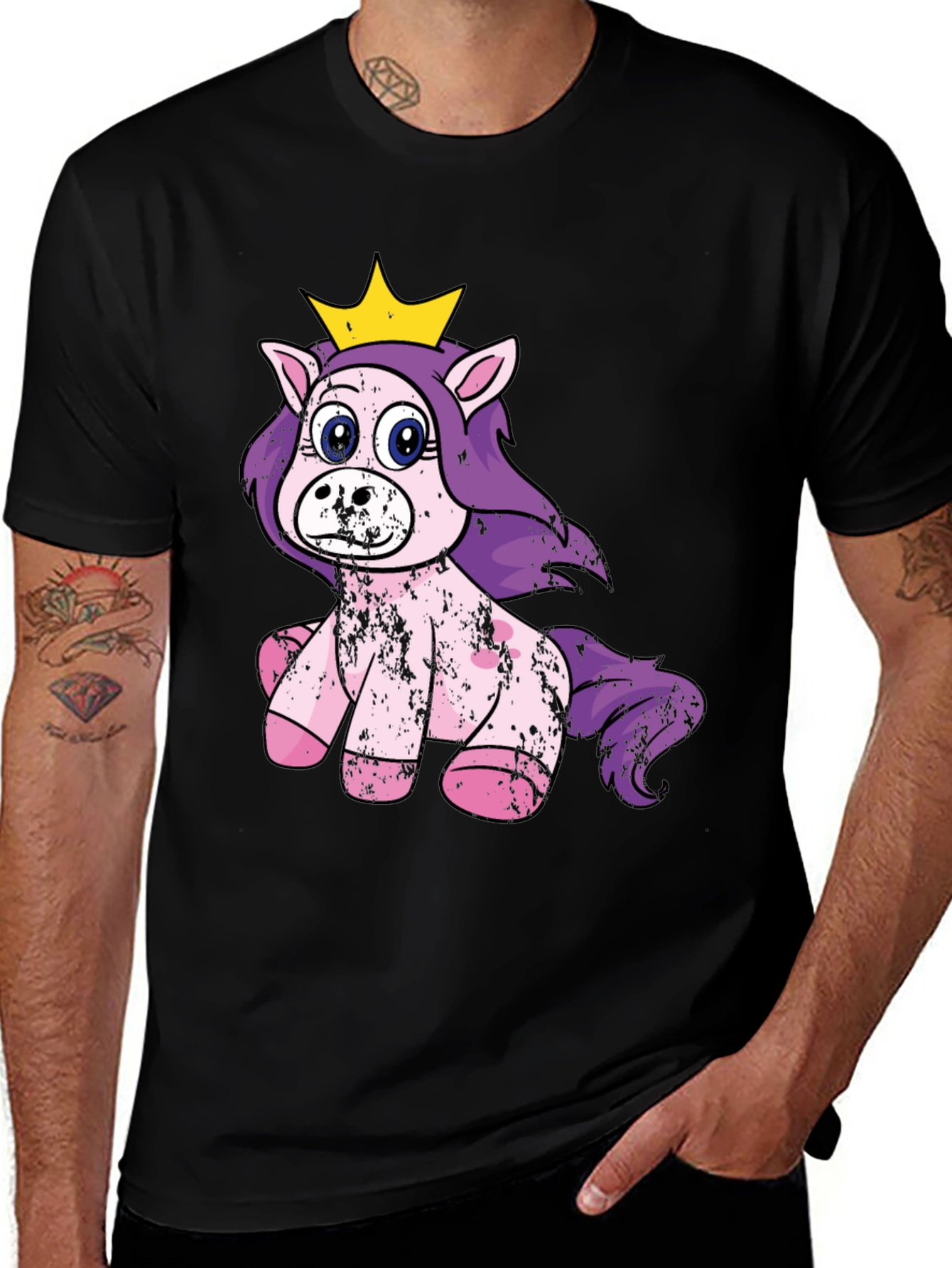 Variant 5 of Cute Princess Unicorn Black T-Shirt