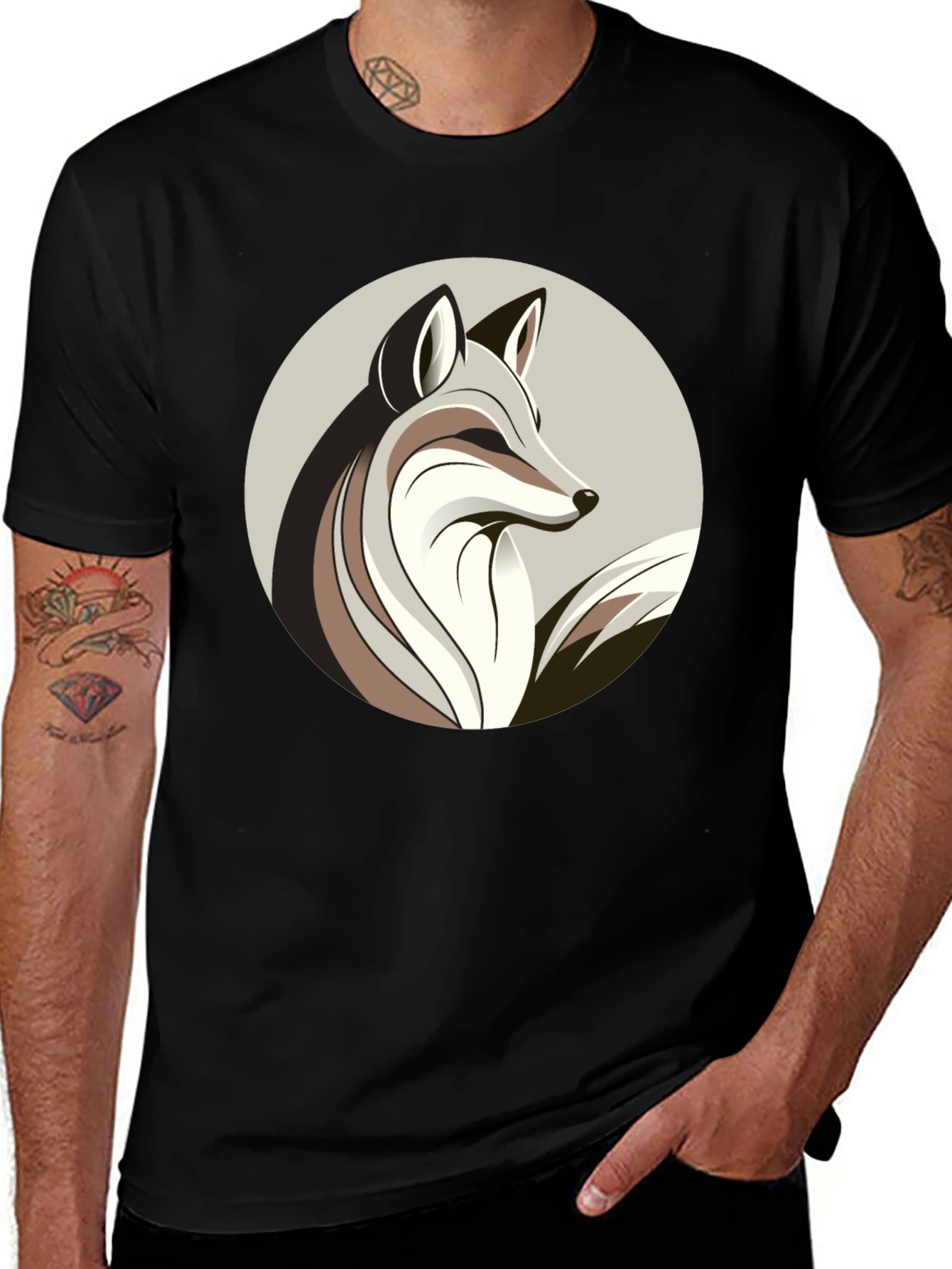 Variant 21 of Fox Graphic Black Tee - Stylish Animal Design