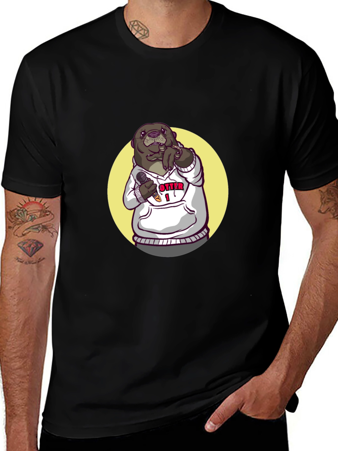 Variant 13 of Otter Rapper Graphic Tee - Cool Black T-Shirt