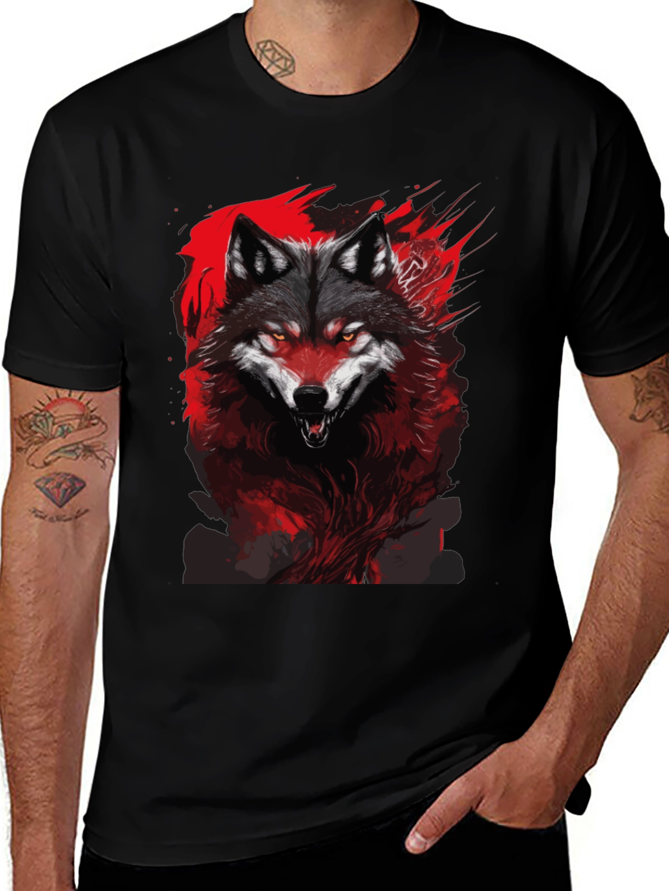 Variant 22 of Men's Black Wolf Graphic Tee