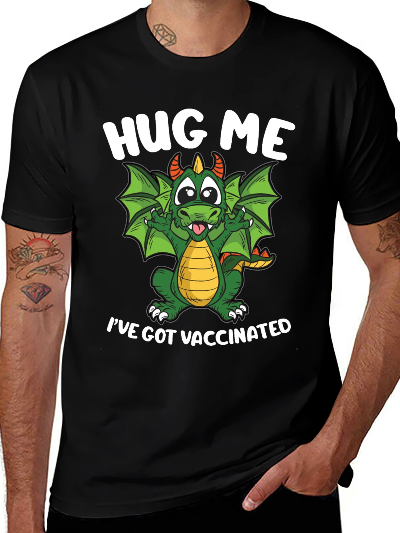 Variant 20 of Hug Me I've Got Vaccinated Dragon Graphic T-Shirt