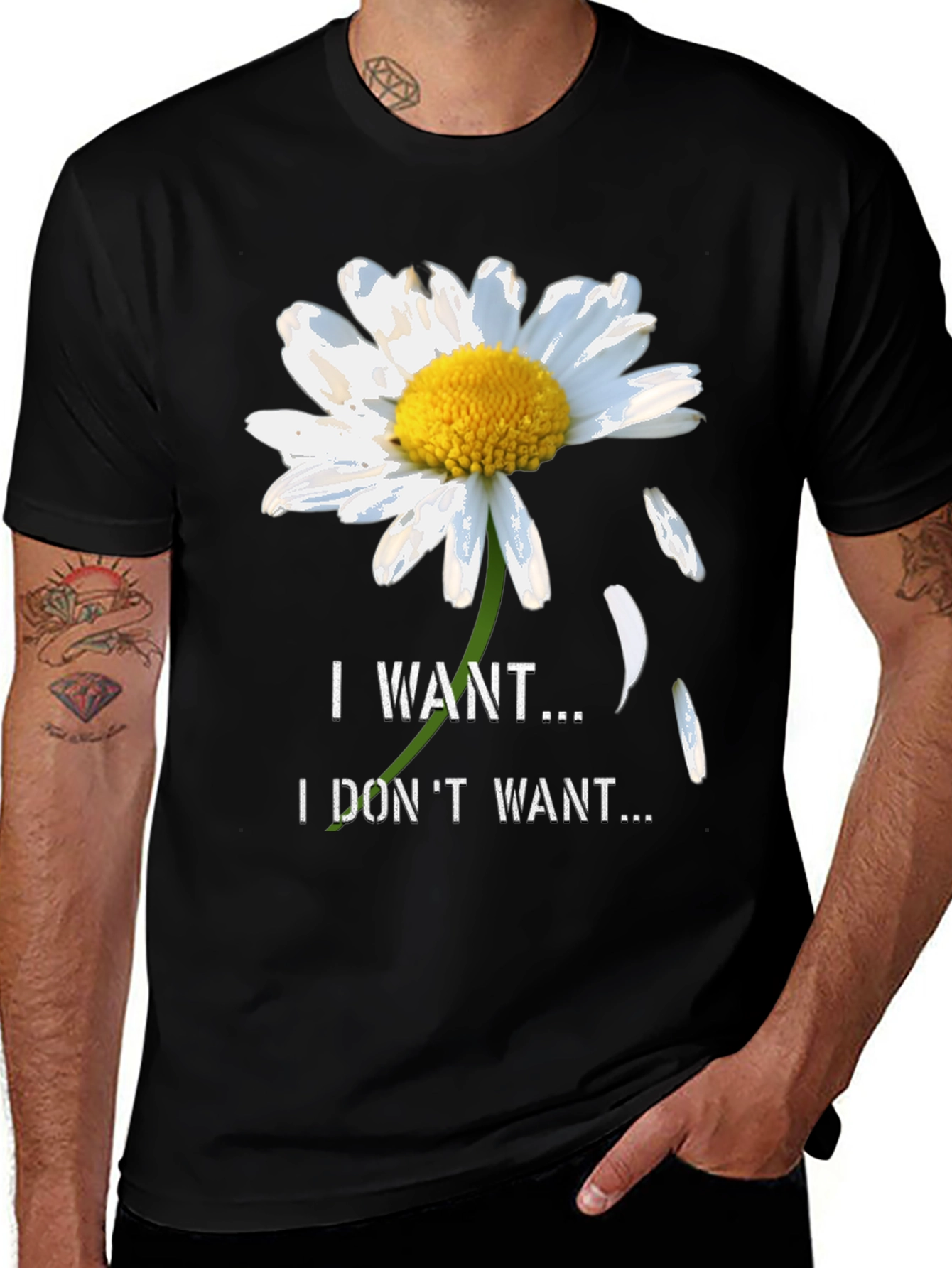 Variant 15 of Daisy I Want I Don't Want Black T-Shirt