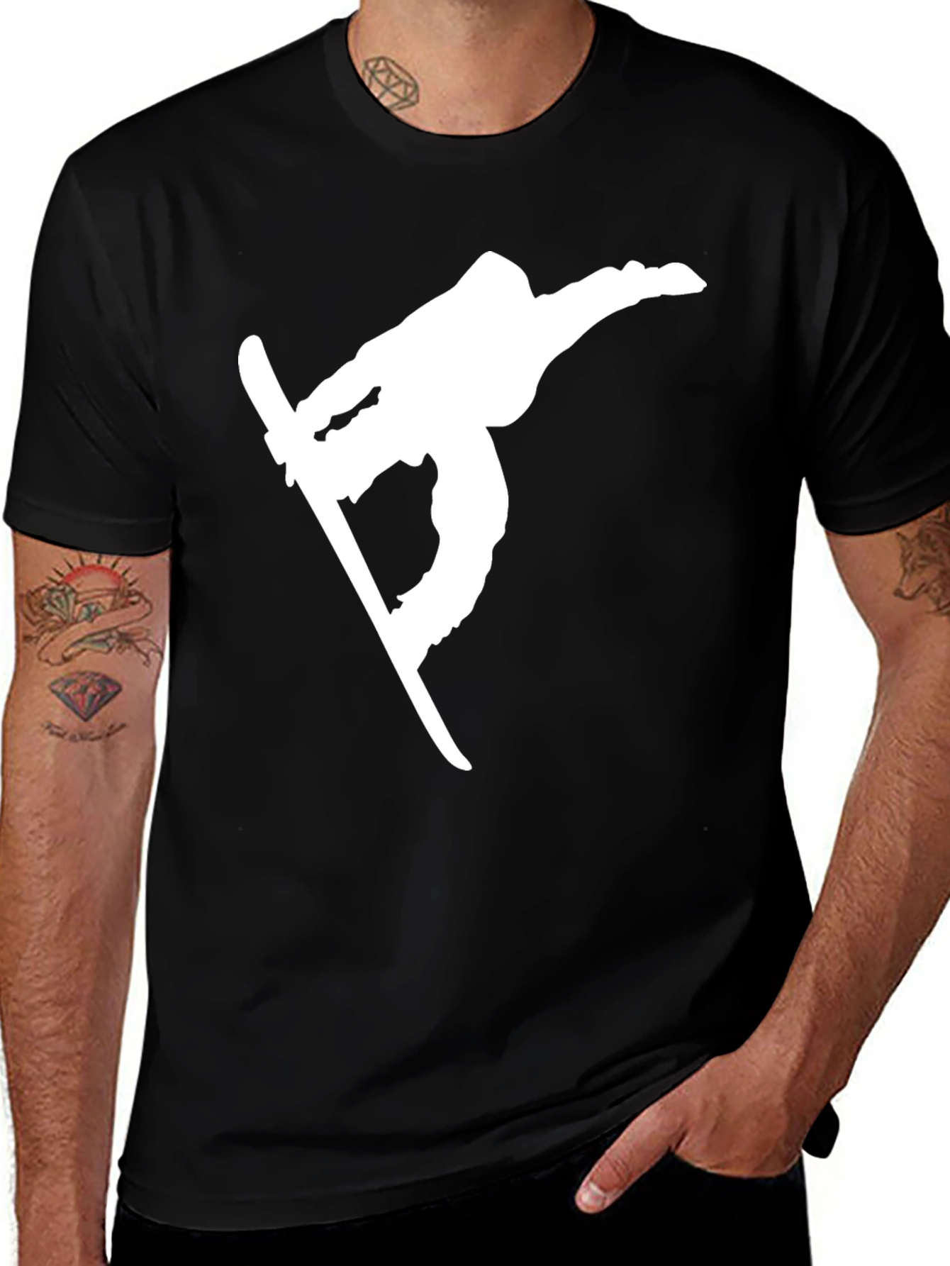 Variant 12 of Snowboarder Graphic Tee - Black Cotton Blend