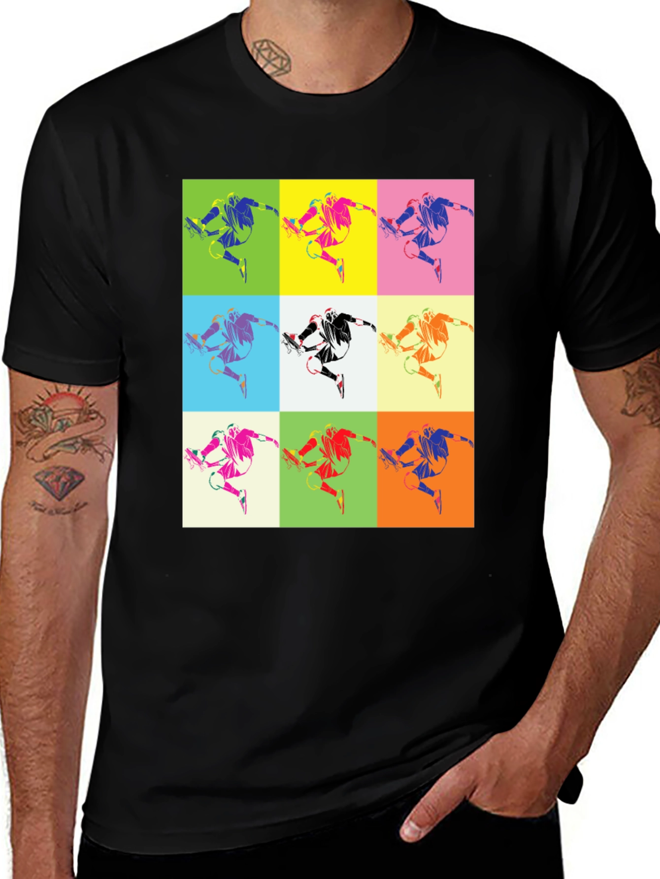 Variant 22 of Retro Skateboarder Pop Art T-Shirt - Black