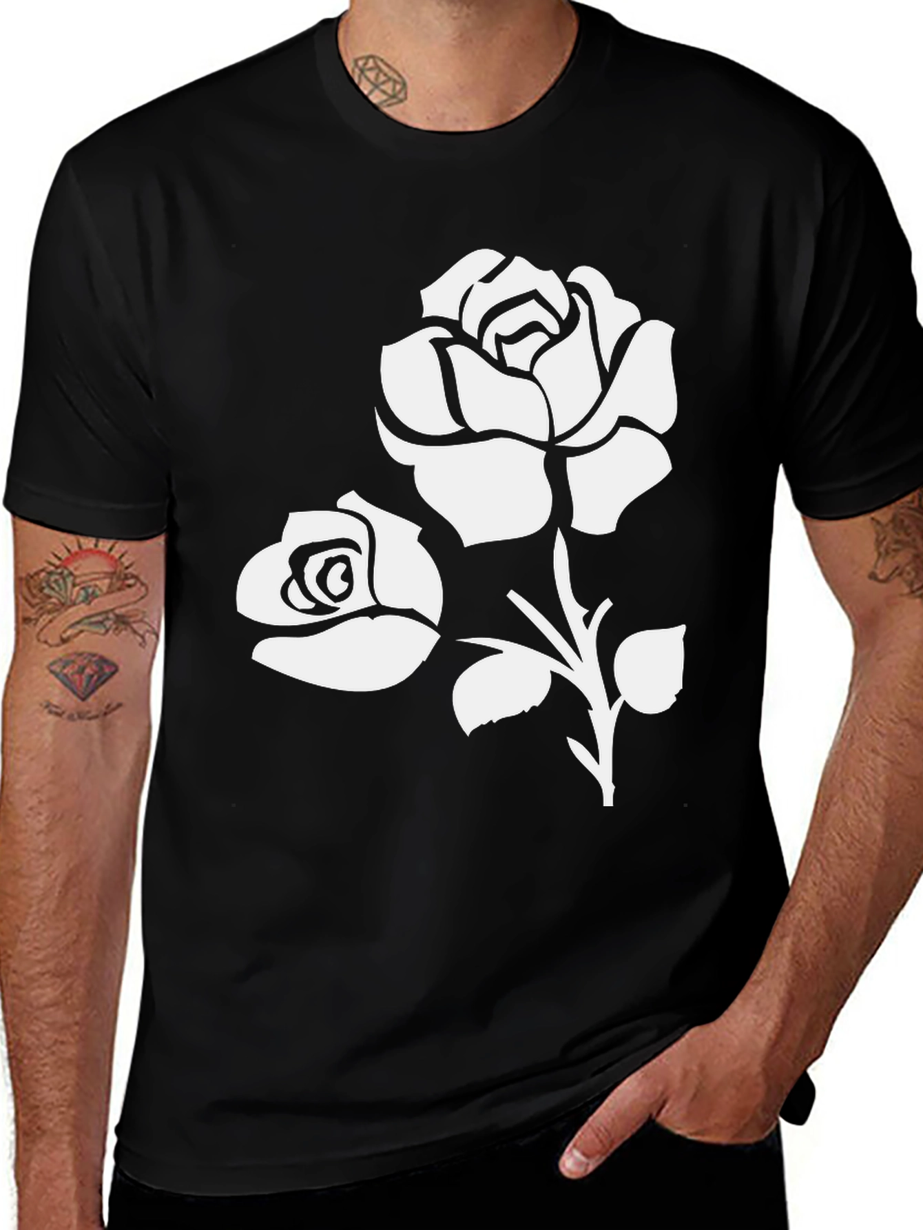 Variant 4 of Black T-Shirt with Rose Design