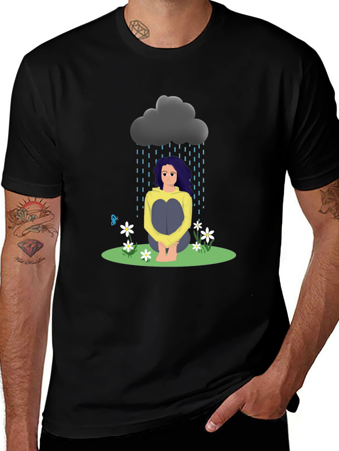 Variant 20 of Sad Girl Cloud Graphic T-Shirt - Unisex Black Tee