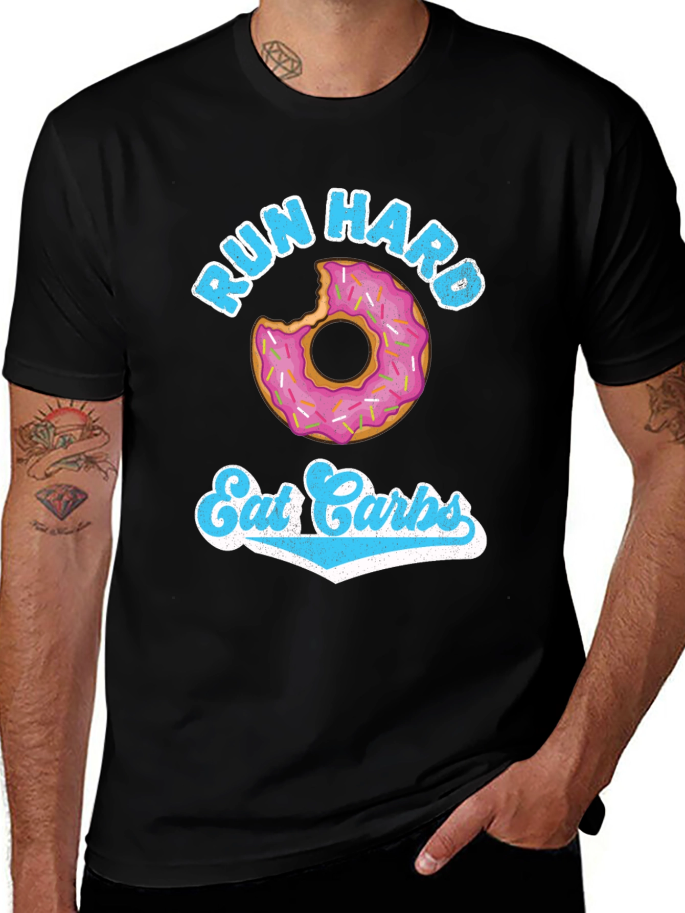 Run Hard Eat Carbs T-Shirt Funny Donut Design
