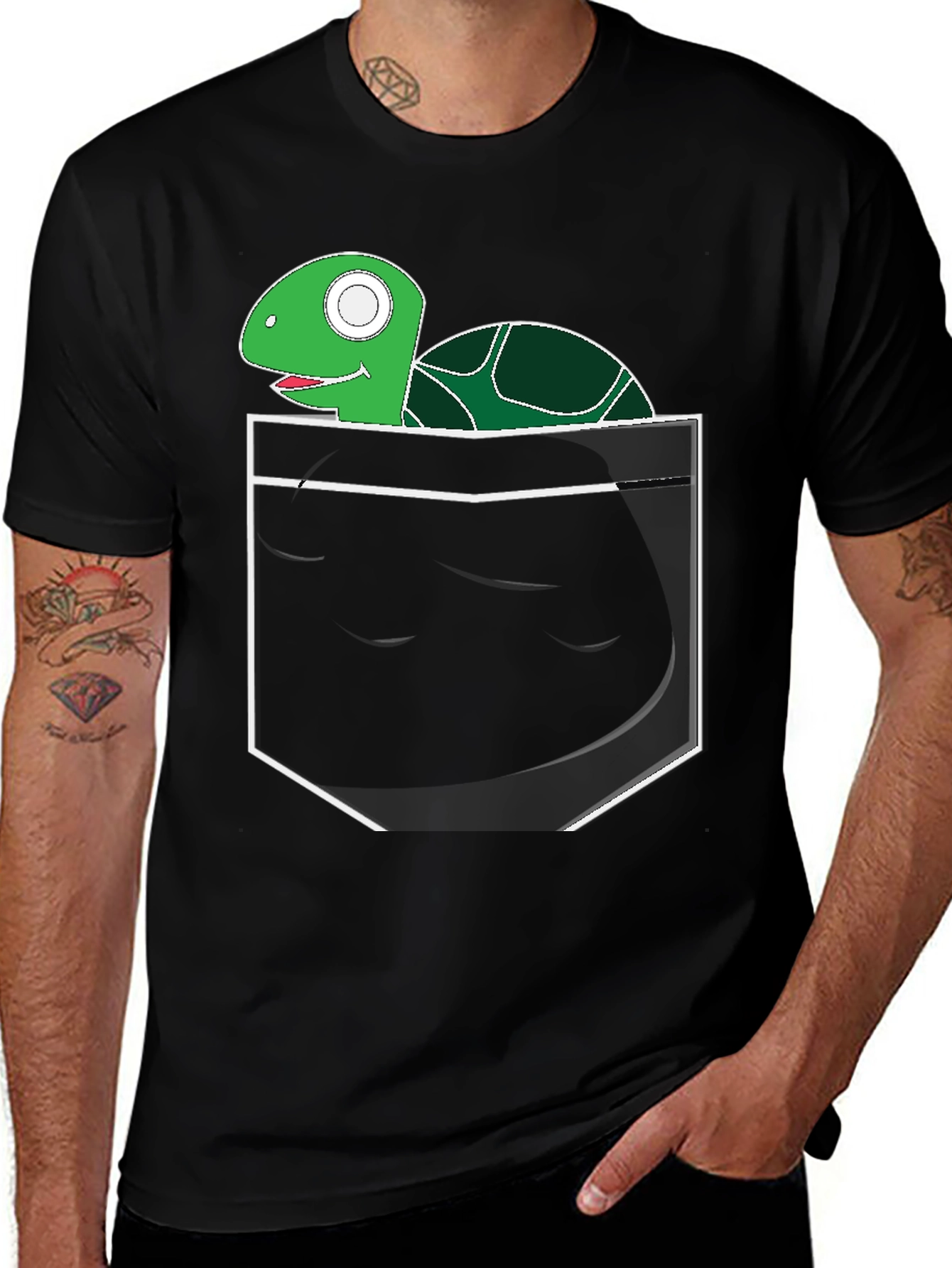 Variant 17 of Turtle in Pocket Graphic Tee - Novelty Shirt